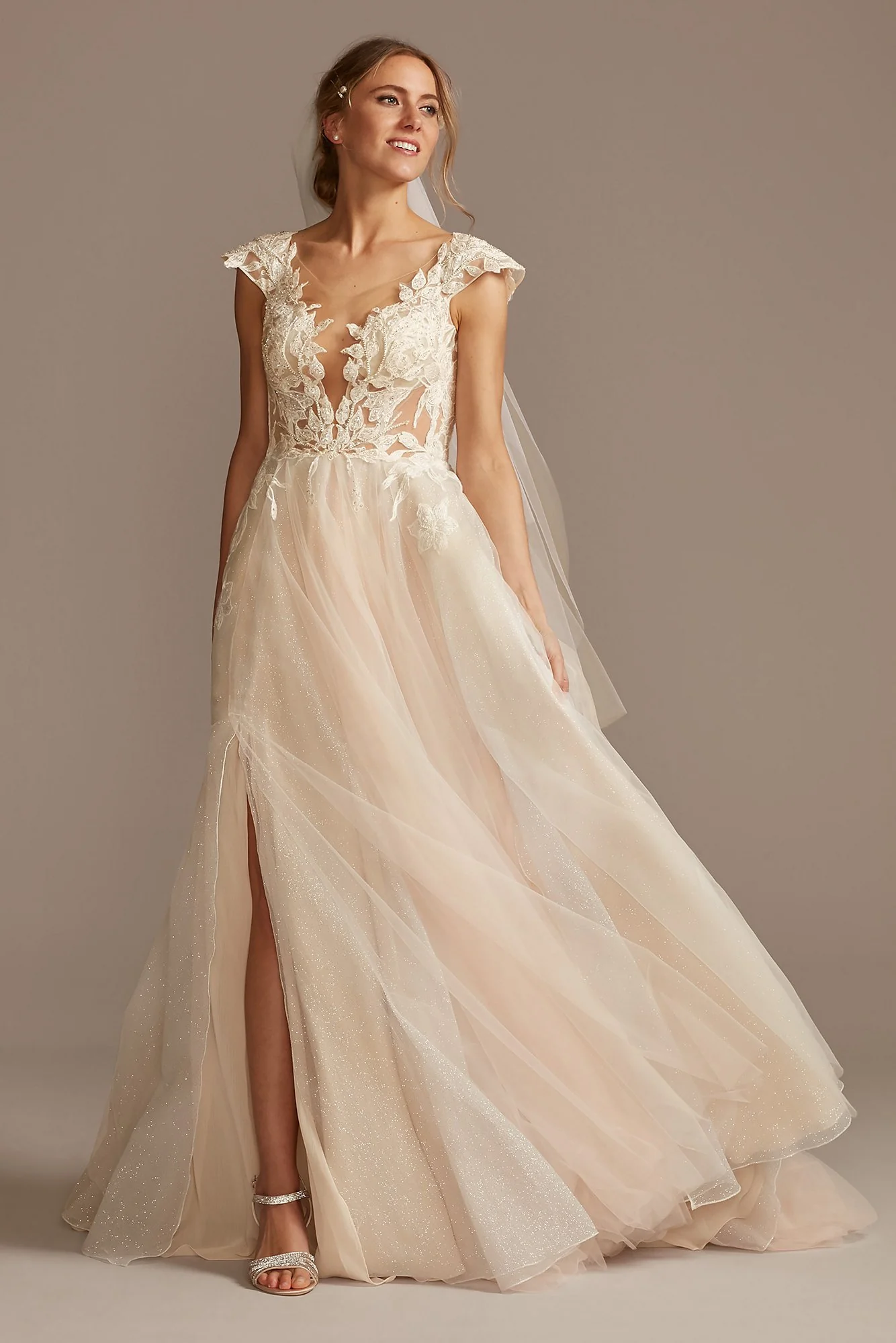 As Is Cap Sleeve Lace Appliqued Wedding Dress - Image 3
