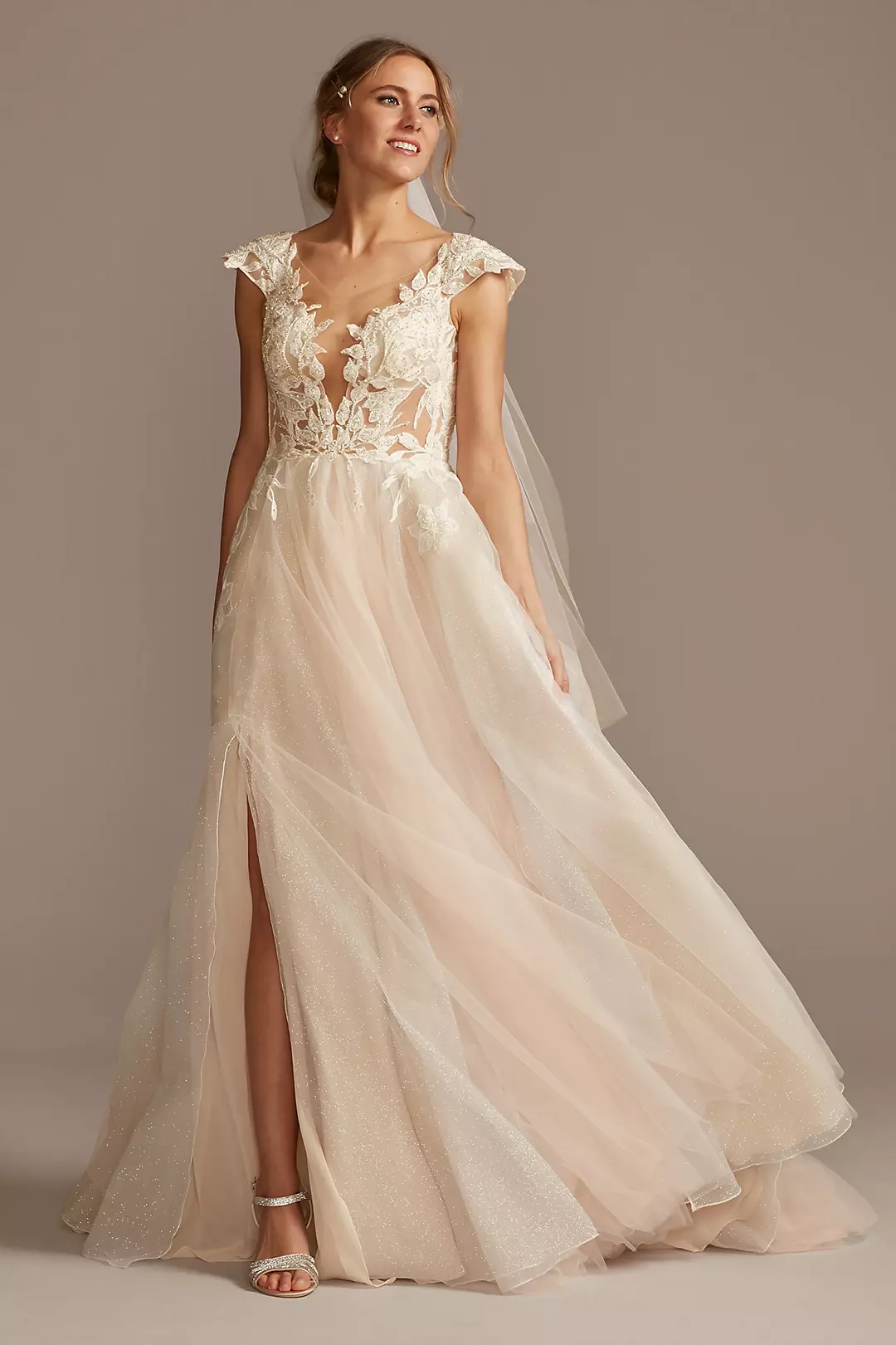 As Is Cap Sleeve Lace Appliqued Wedding Dress - Image 5