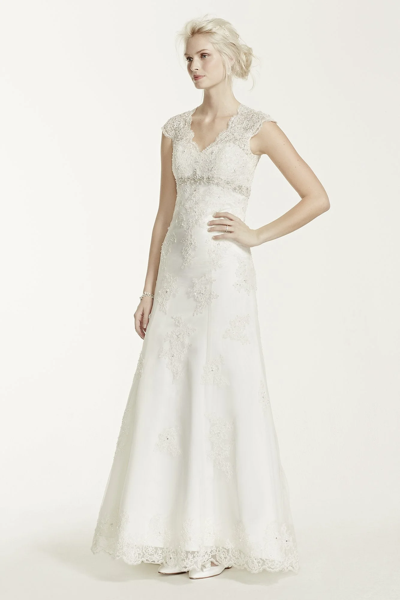 As-Is Cap Sleeve Lace Over Satin Illusion Gown