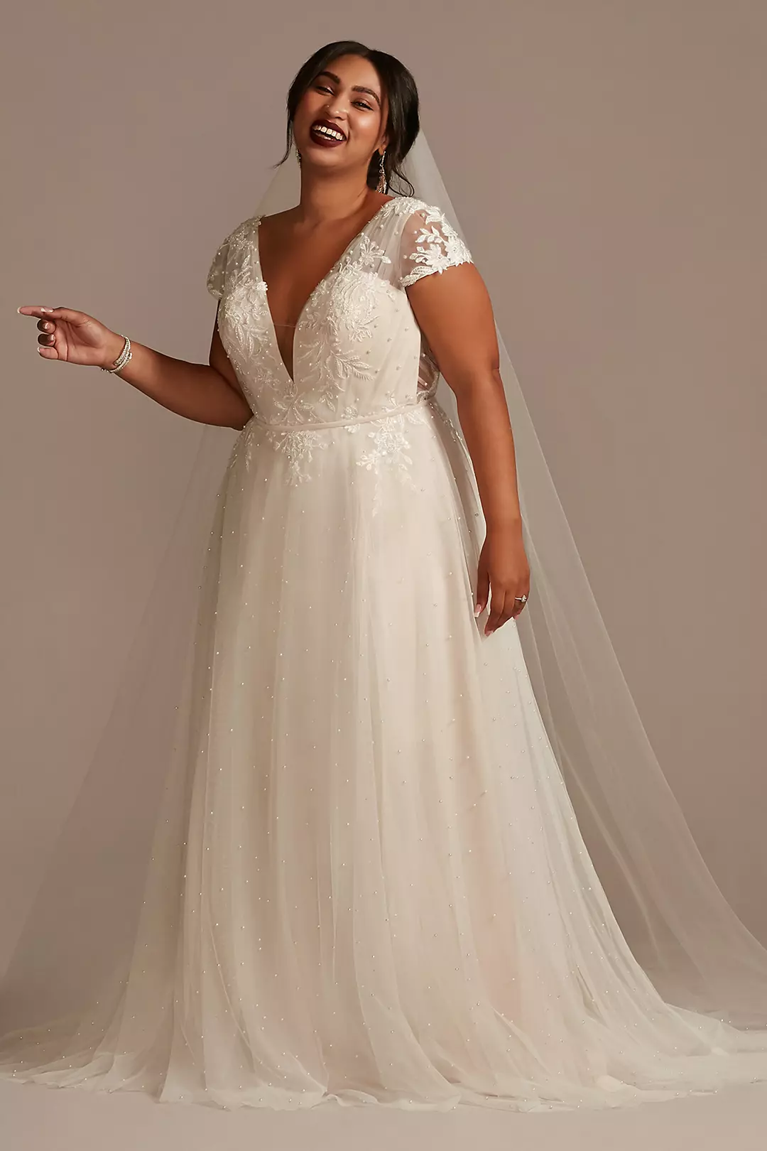 As Is Cap Sleeve Pearly Low Back Wedding Dress - Image 2