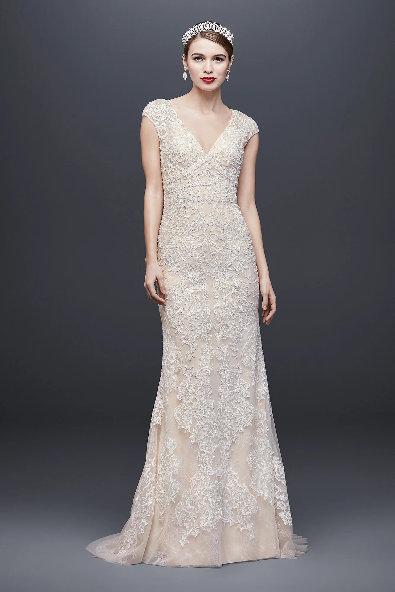 As-Is Cap Sleeve Plunging V-Neck Wedding Dress