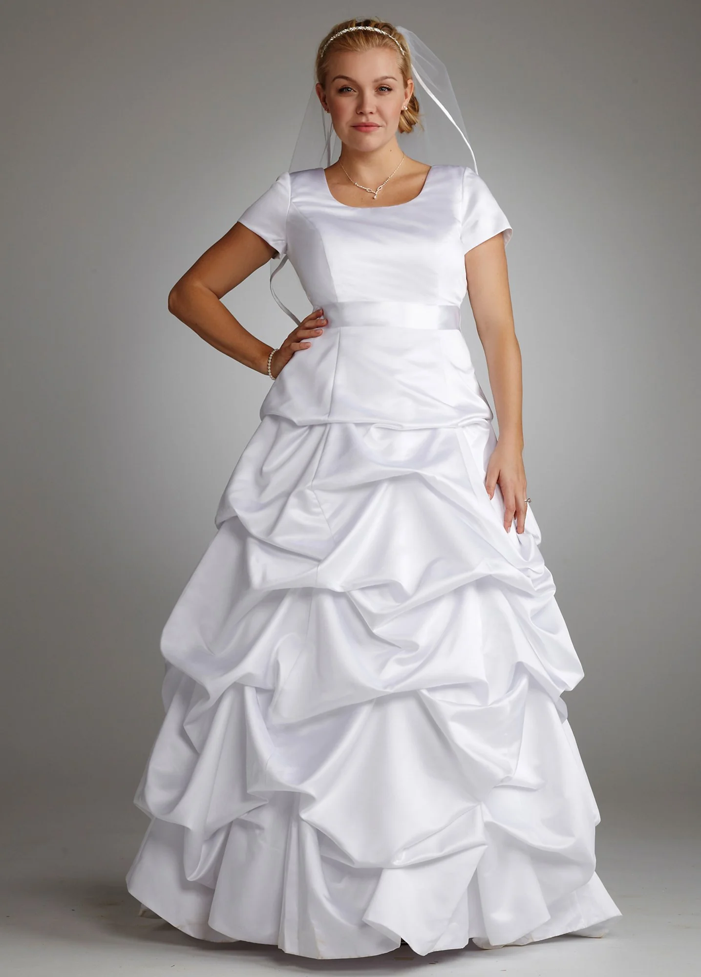 As-Is Cap Sleeve Satin Pick Up Ball Gown - Image 2