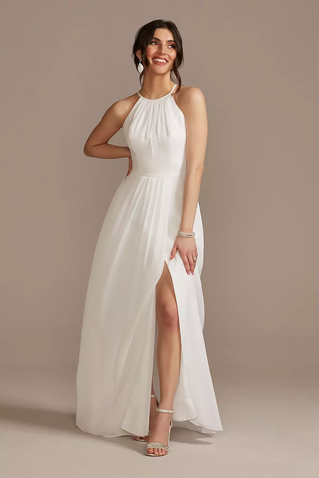 As Is Chiffon A-Line Wedding Dress with Tie Back - Image 2