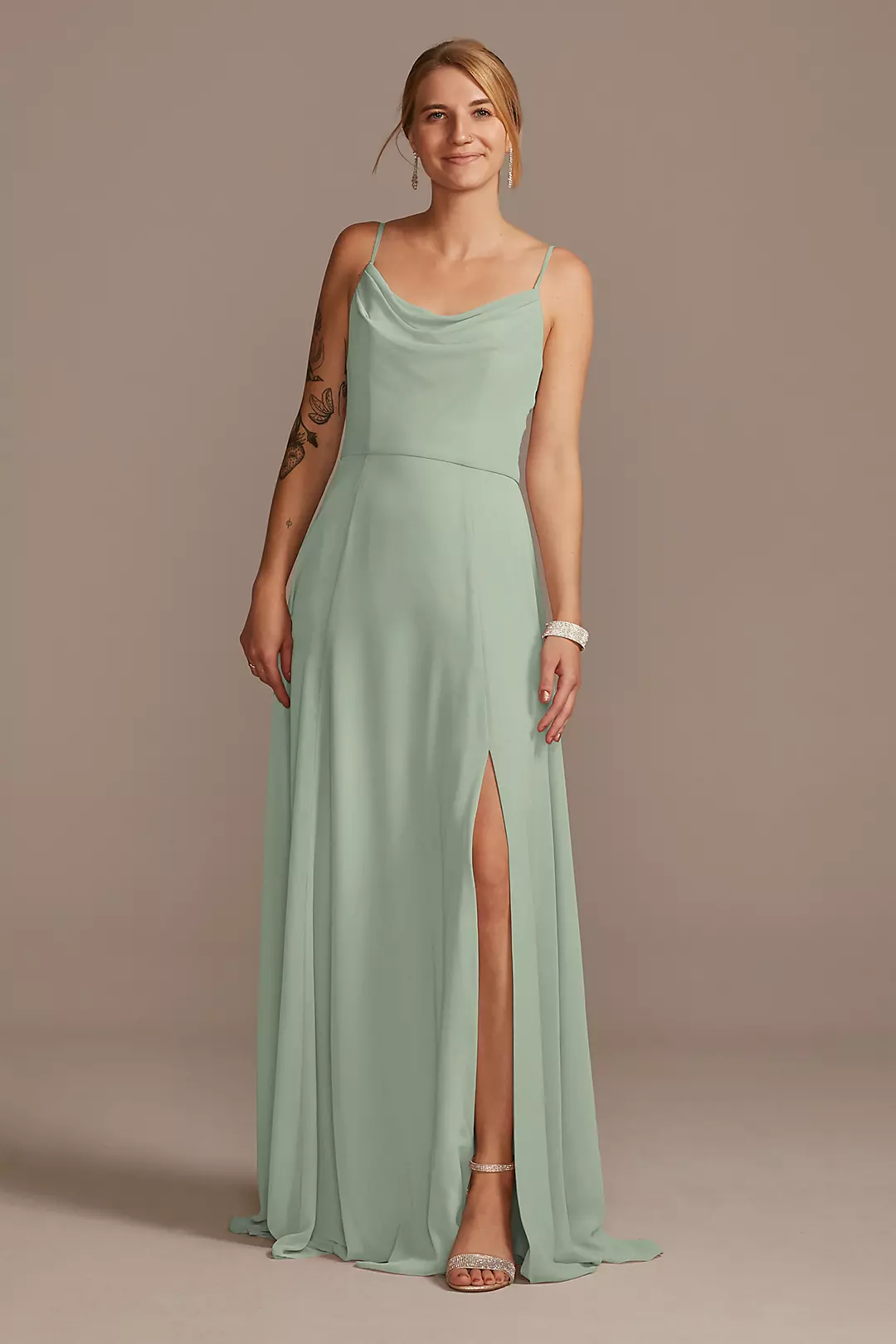 As Is Chiffon Cowl Neck Bridesmaid Dress with Slit