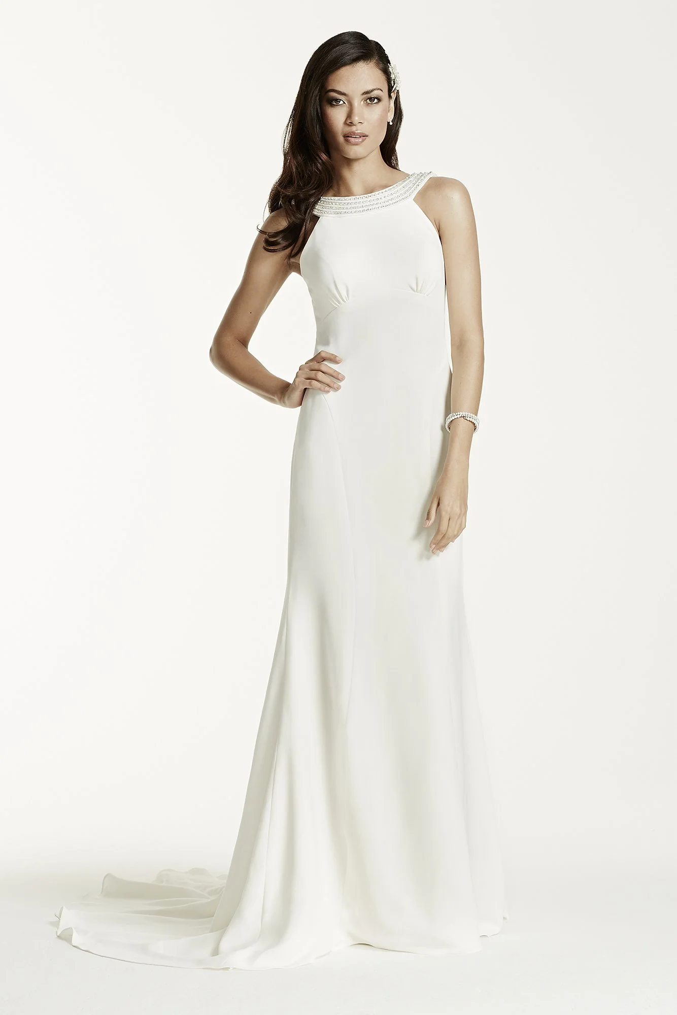 As-Is Crepe Halter Sheath Gown with Draped Back