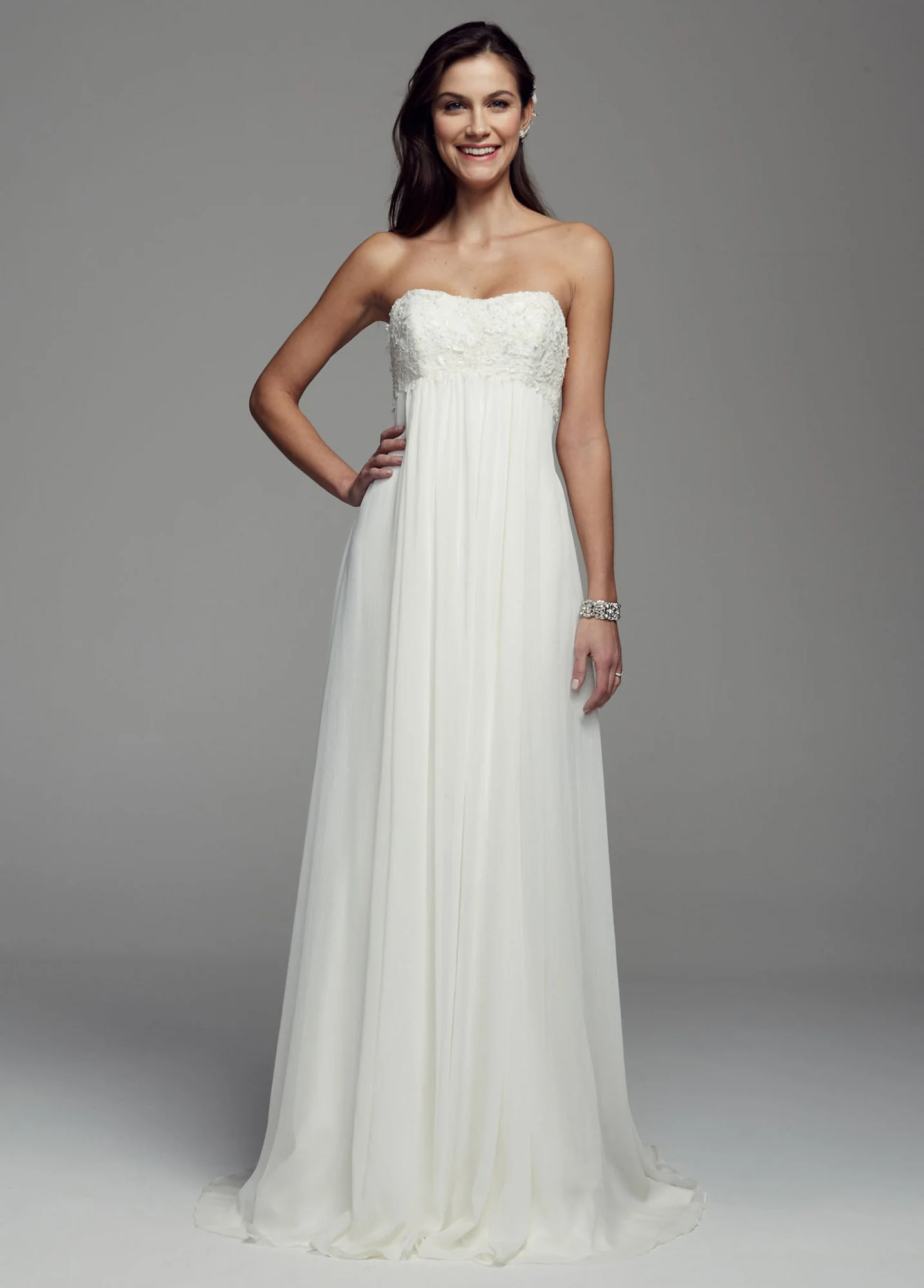 As-Is Crinkle Chiffon Gown with Lace Applique - Image 2