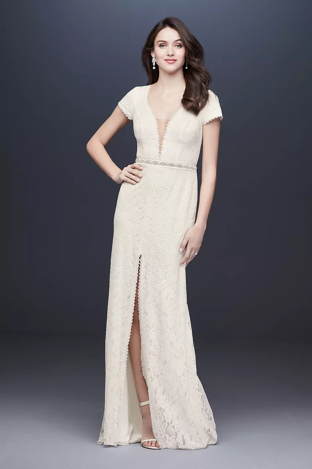 As Is Deep V-Neck Cap Sleeve Lace Wedding - Image 6