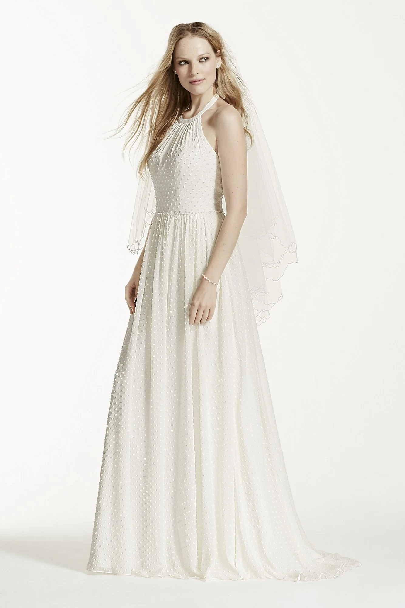 As-Is Dotted Chiffon A Line Dress with Halter Neck - Image 2