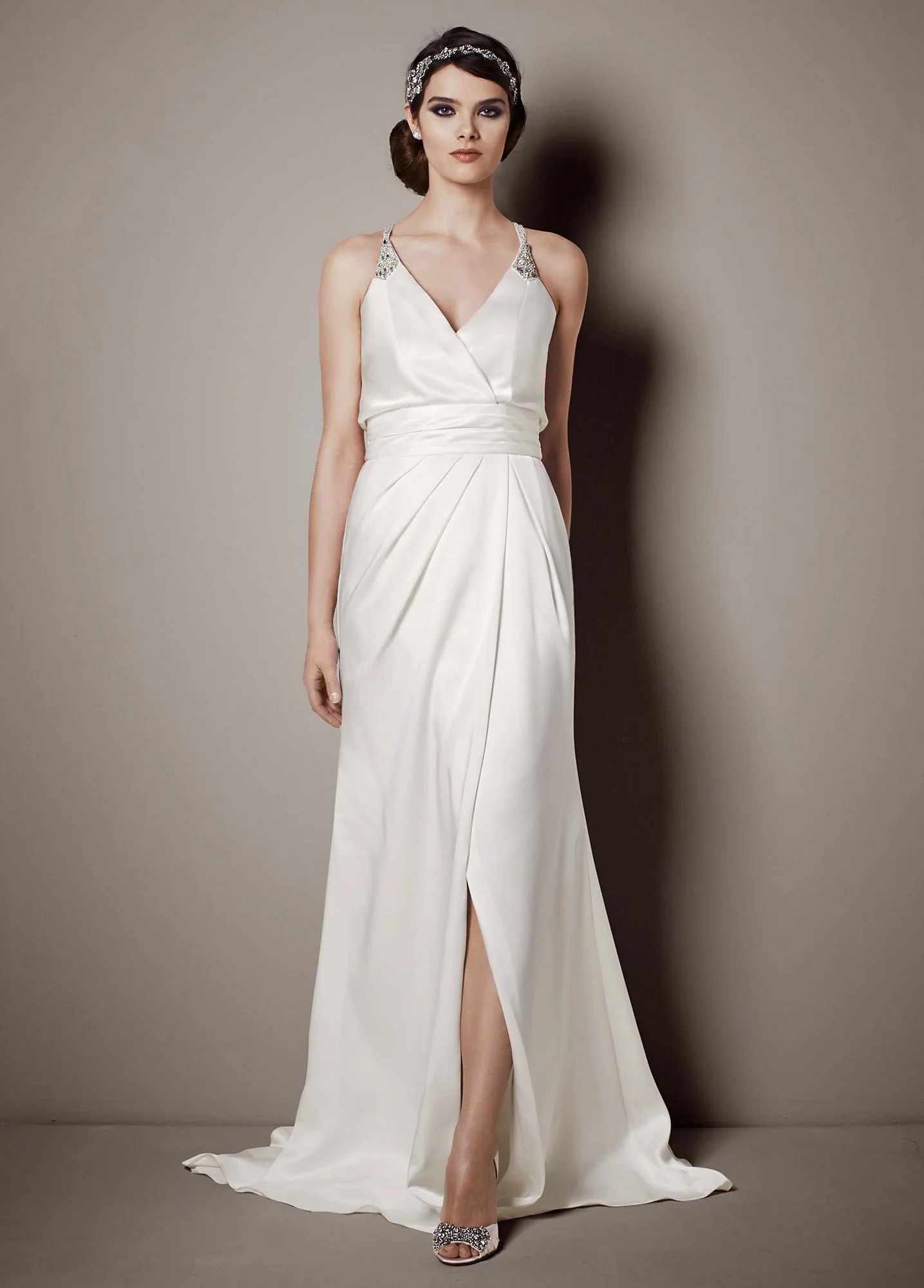 As-Is Double Faced Satin Gown Front Slit Detail - Image 2