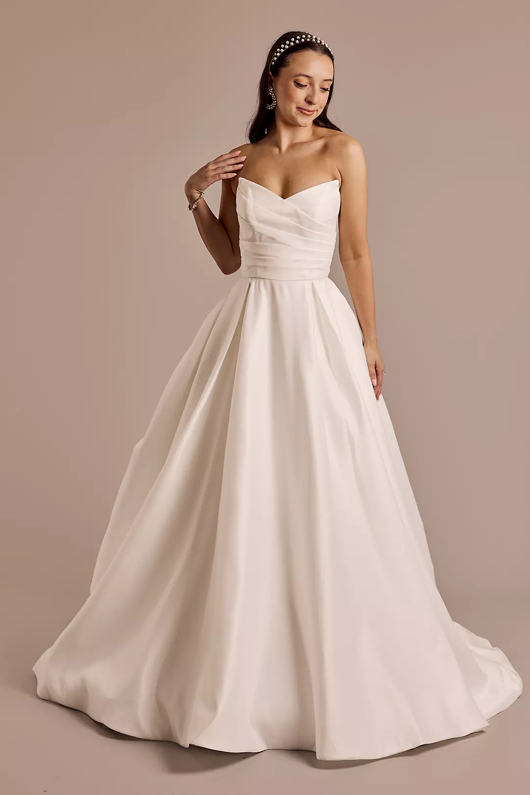 As Is Draped Satin Sculpted Neckline Ball Gown