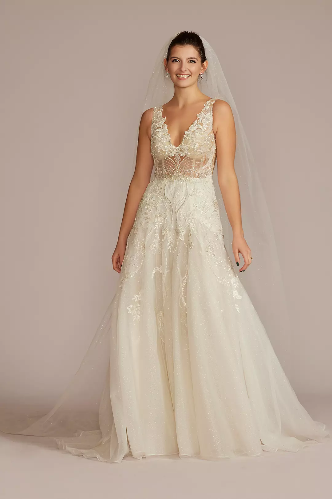 As Is Drop Waist Beaded Applique Wedding Gown - Image 6
