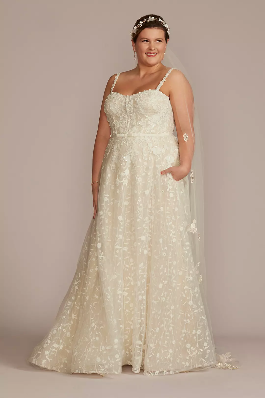 As Is Embroidered A-Line Plus Size Wedding Dress - Image 3