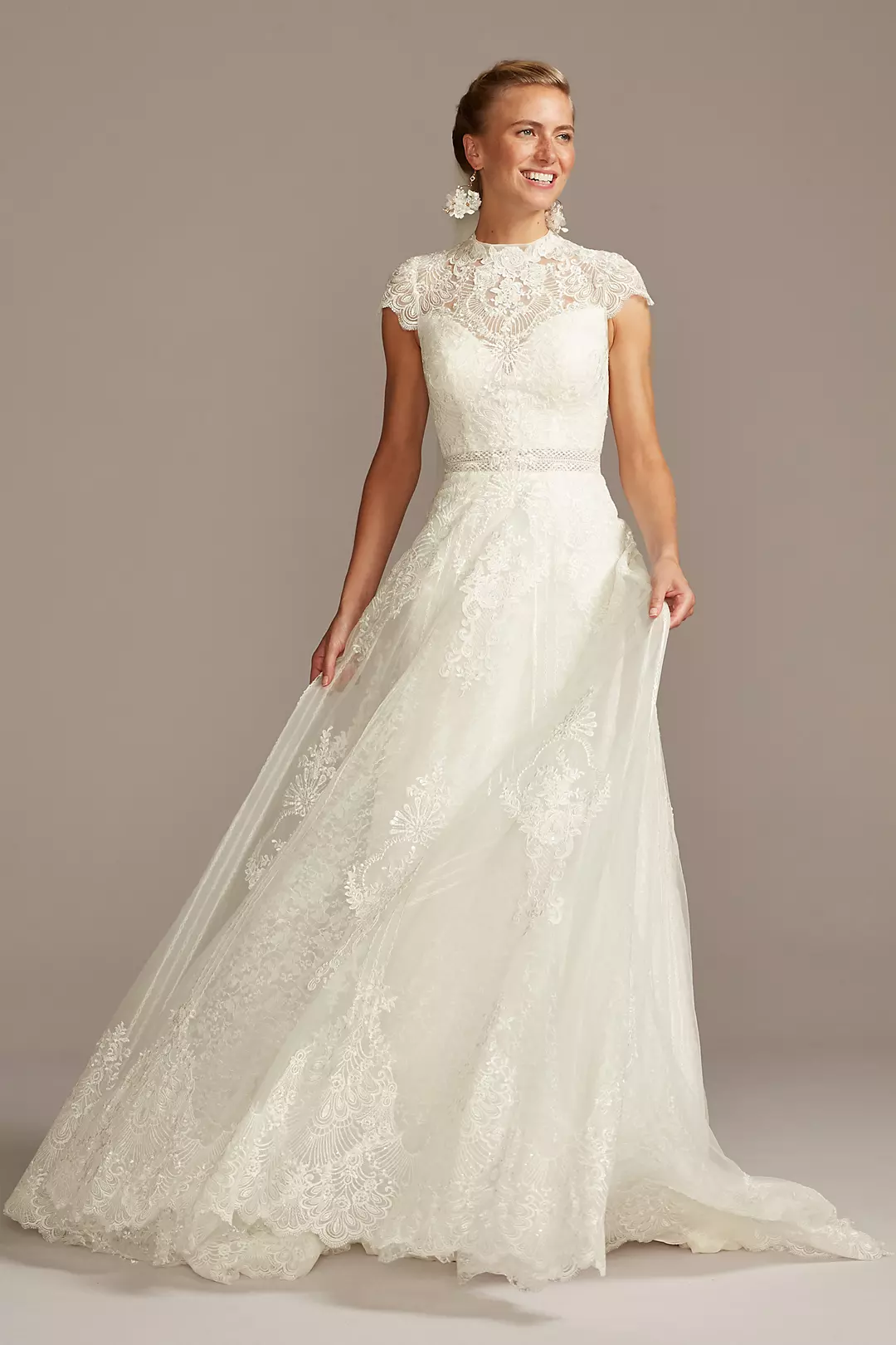 As Is Embroidered Illusion Mock Neck Wedding Dress - Image 2