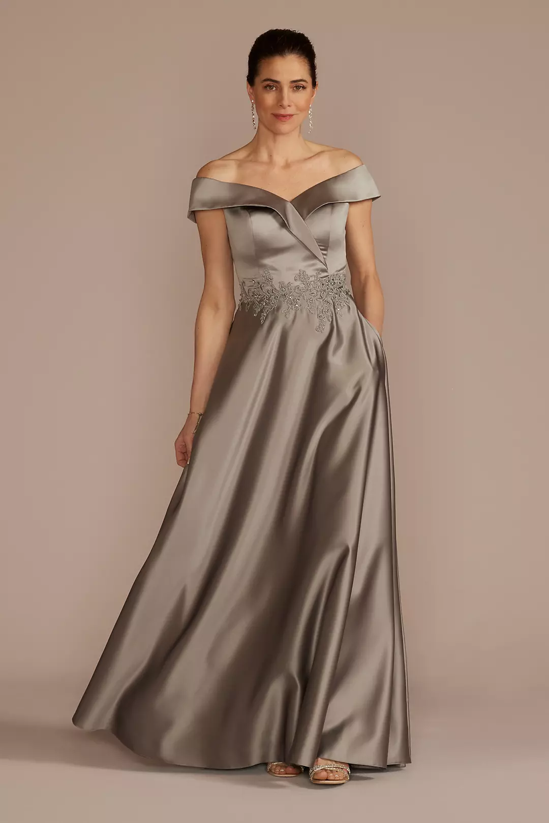 As Is Embroidered Off-the-Shoulder Satin Dress - Image 6