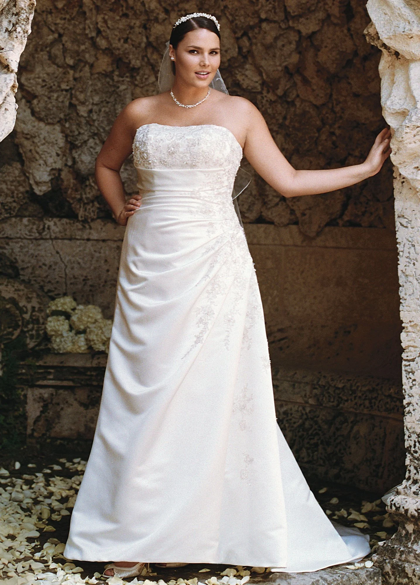 As-Is Extra Length A-line Drape Strapless Gown