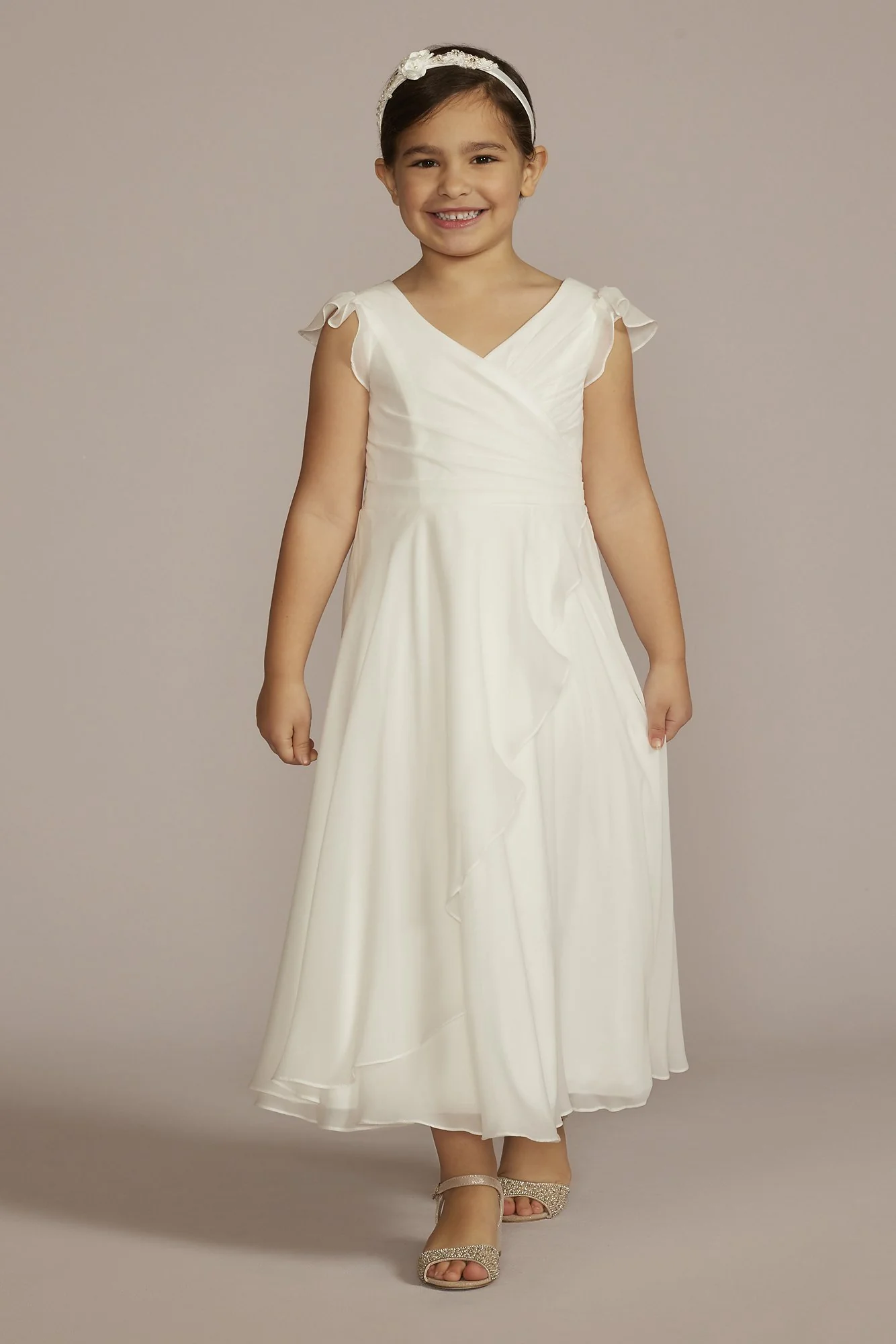 As Is Faux-Wrap Flutter Sleeve Chiffon Flower