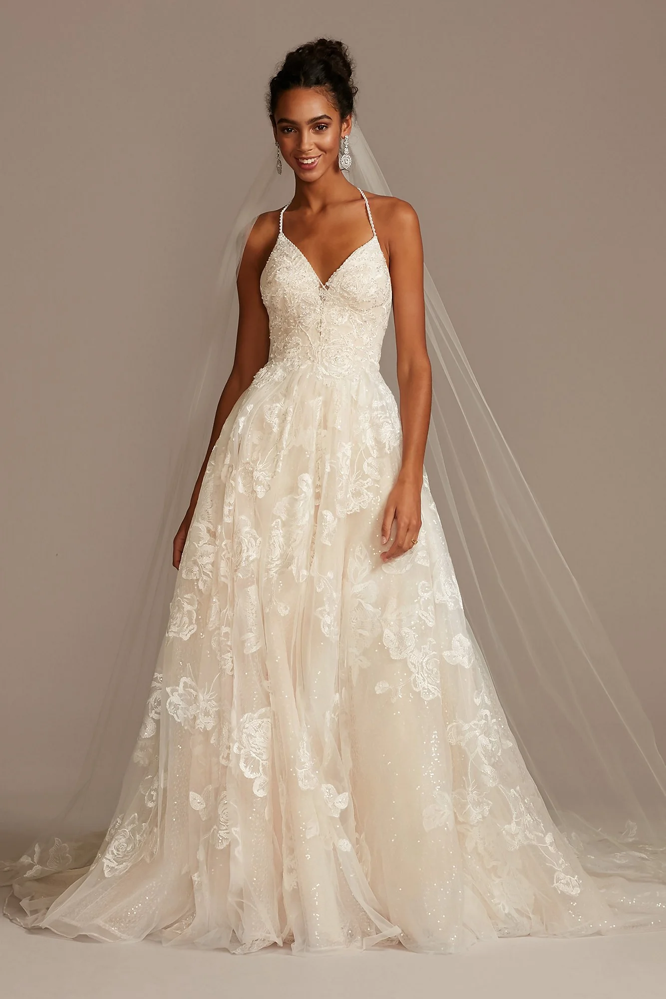 As Is Floral Applique Beaded Strap Wedding Dress - Image 2