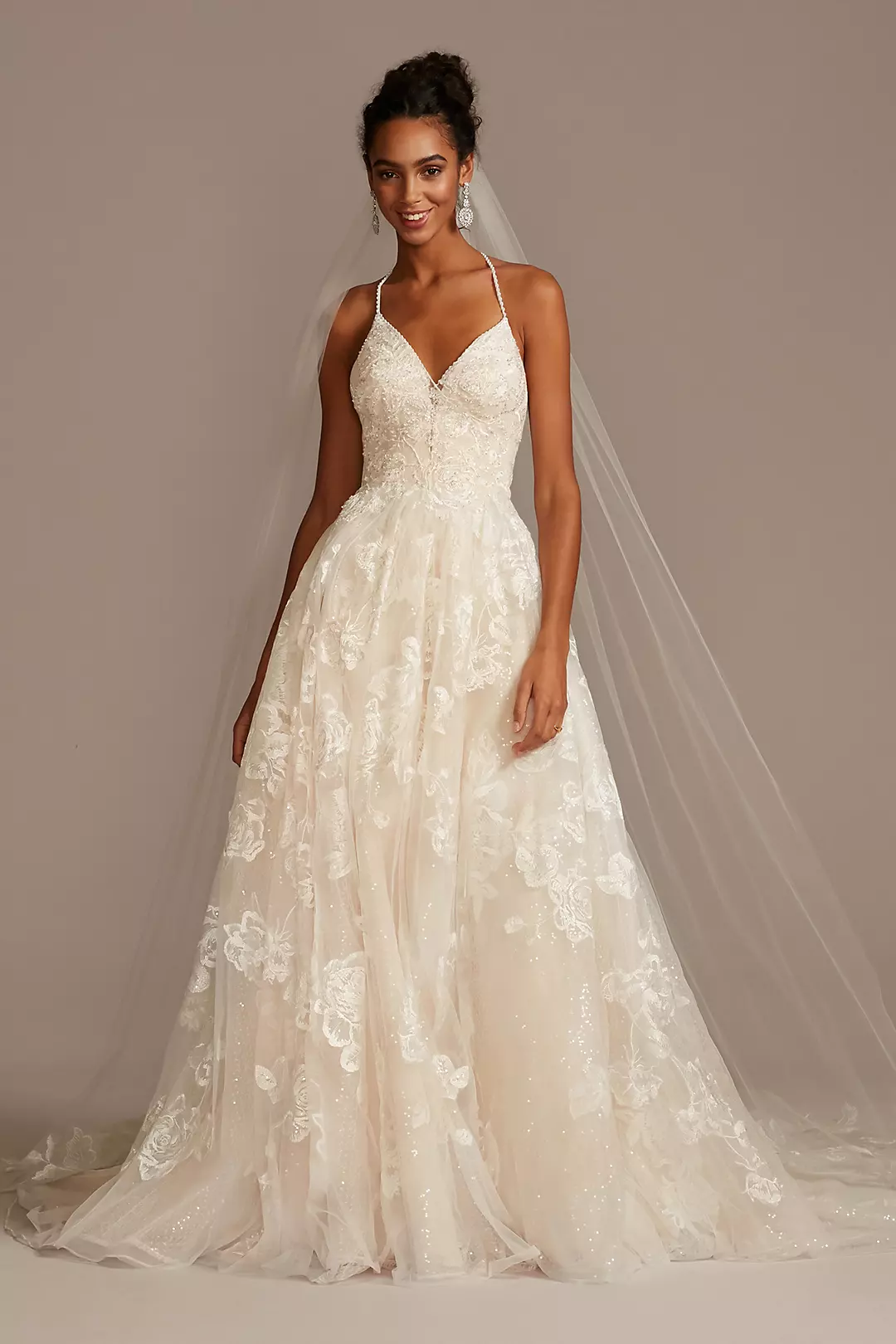 As Is Floral Applique Beaded Strap Wedding Dress - Image 3