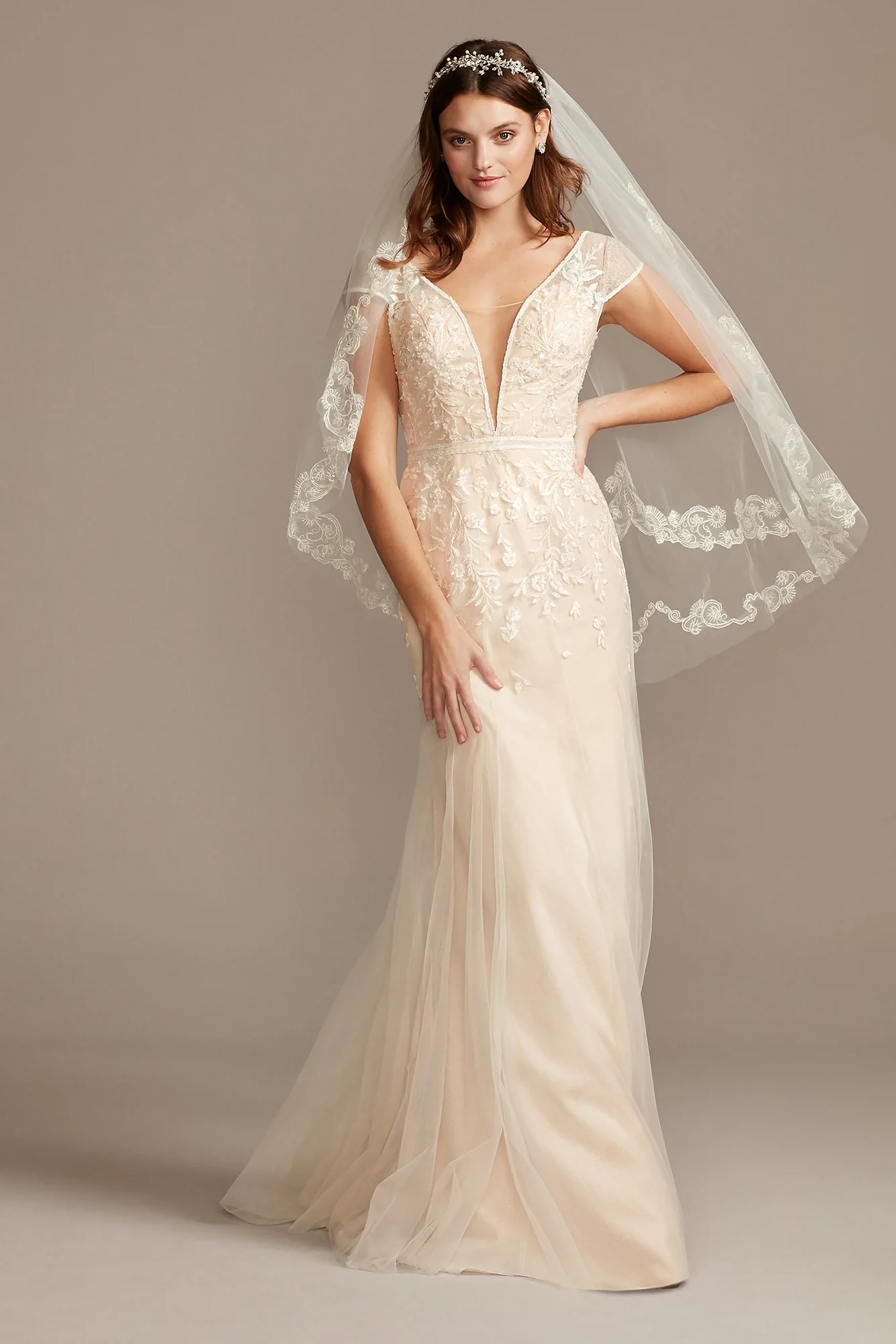 As Is Floral Applique Cap Sleeve Wedding Dress - Image 2