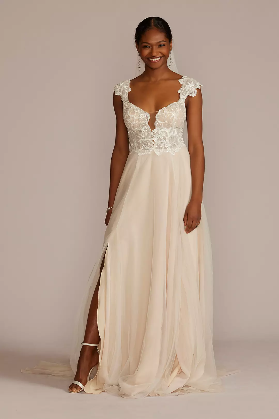 As Is Floral Applique Cap Sleeve Wedding Gown