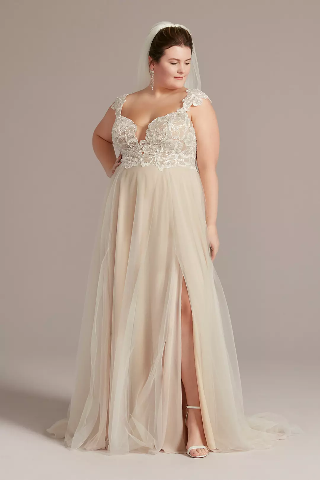 As Is Floral Applique Cap Sleeve Wedding Gown - Image 3