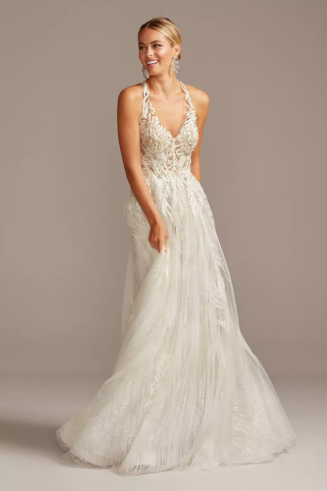 As Is Floral Applique Open Back Wedding Dress - Image 2