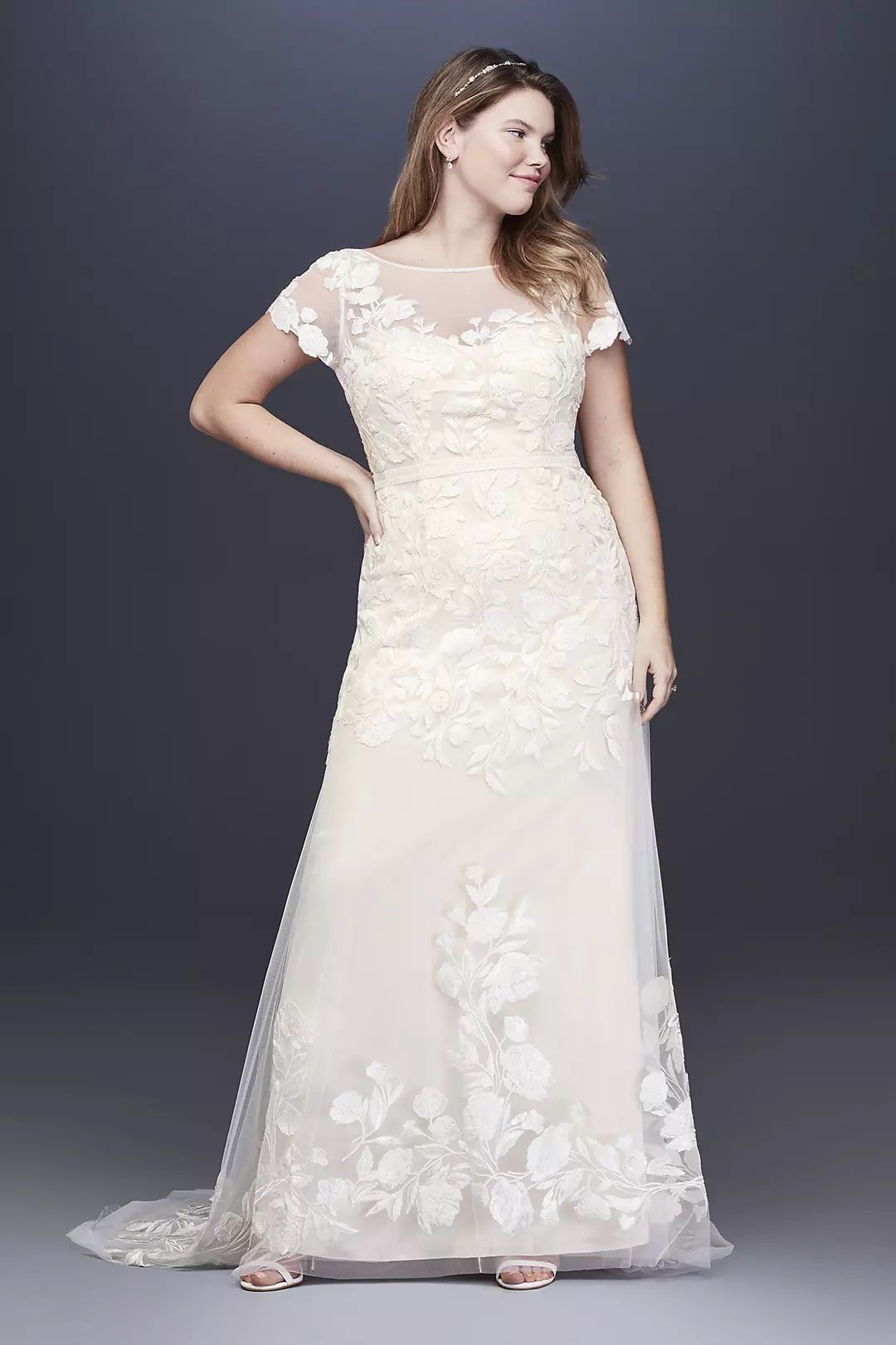 As Is Floral Cap Sleeve Plus Wedding Dress - Image 2
