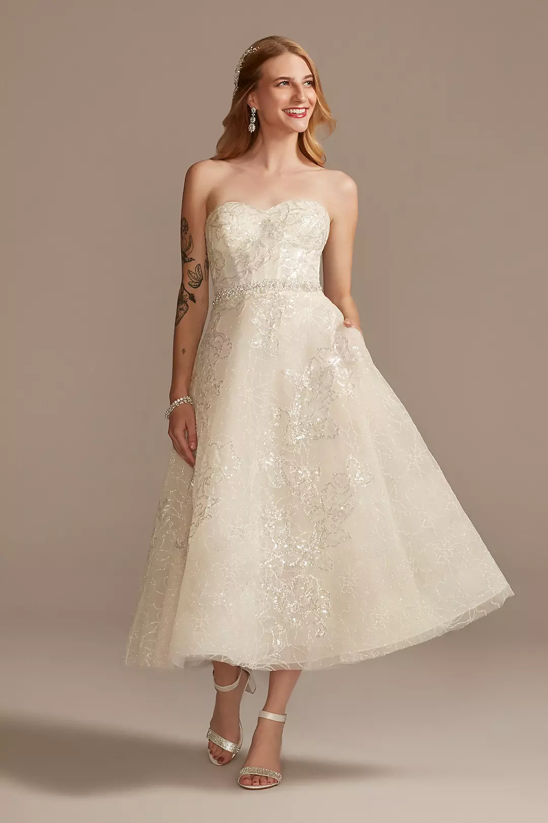 As Is Floral Glitter Tea-Length Wedding Dress - Image 2