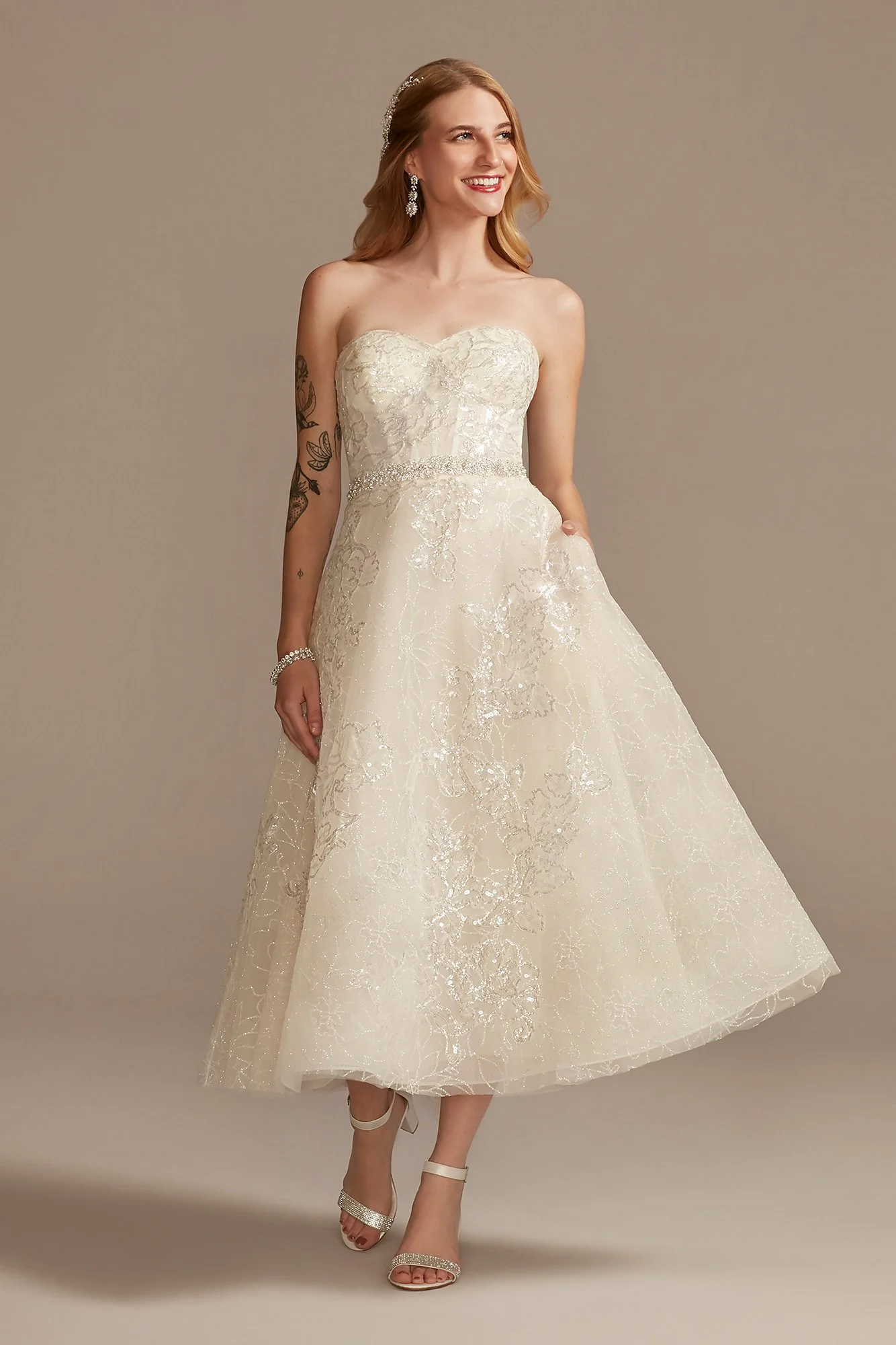 As Is Floral Glitter Tea-Length Wedding Dress - Image 3