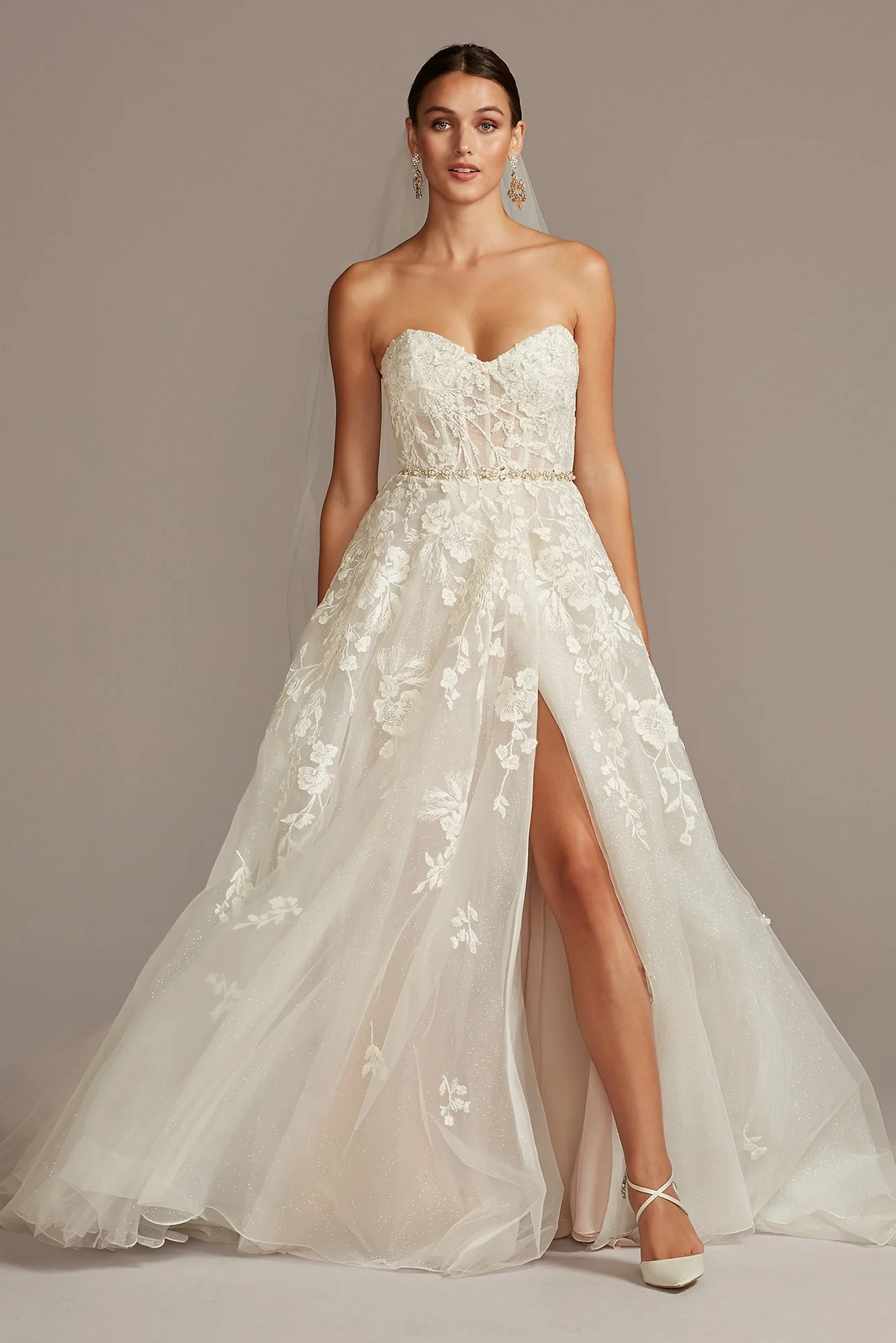 As Is Floral Wedding Dress with Removable Sleeves - Image 3