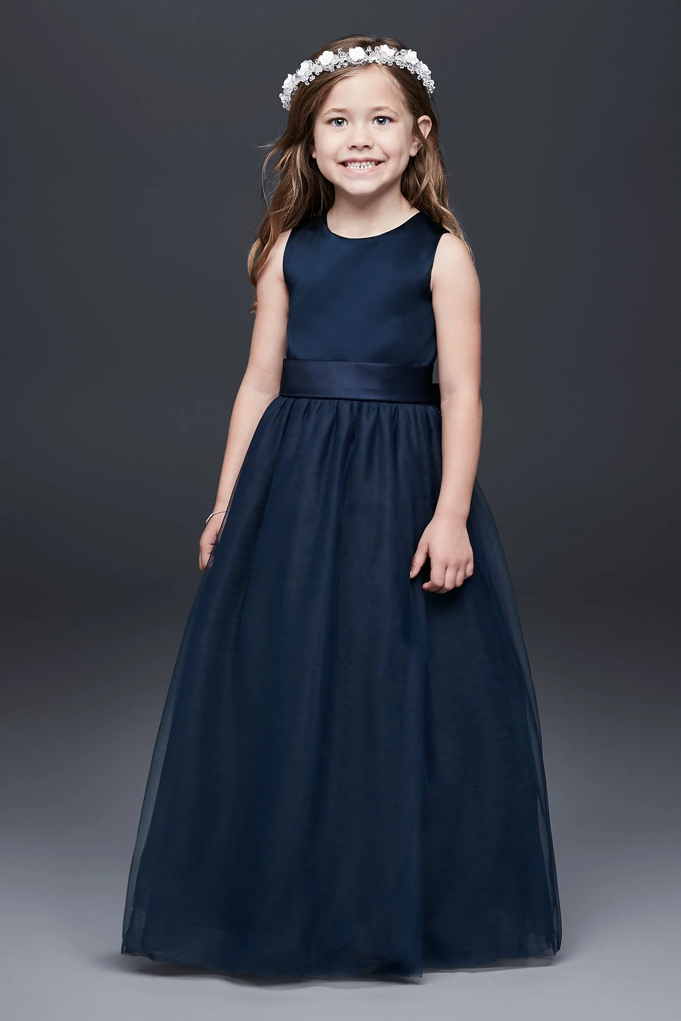 As Is Flower Girl Satin Dress with Tulle Skirt