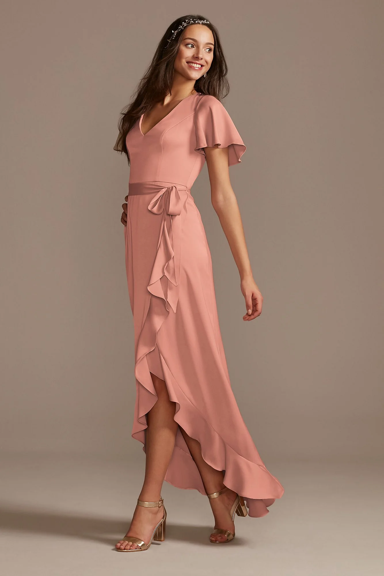 As Is Flutter Crepe Satin Ruffle Bridesmaid Dress - Image 2