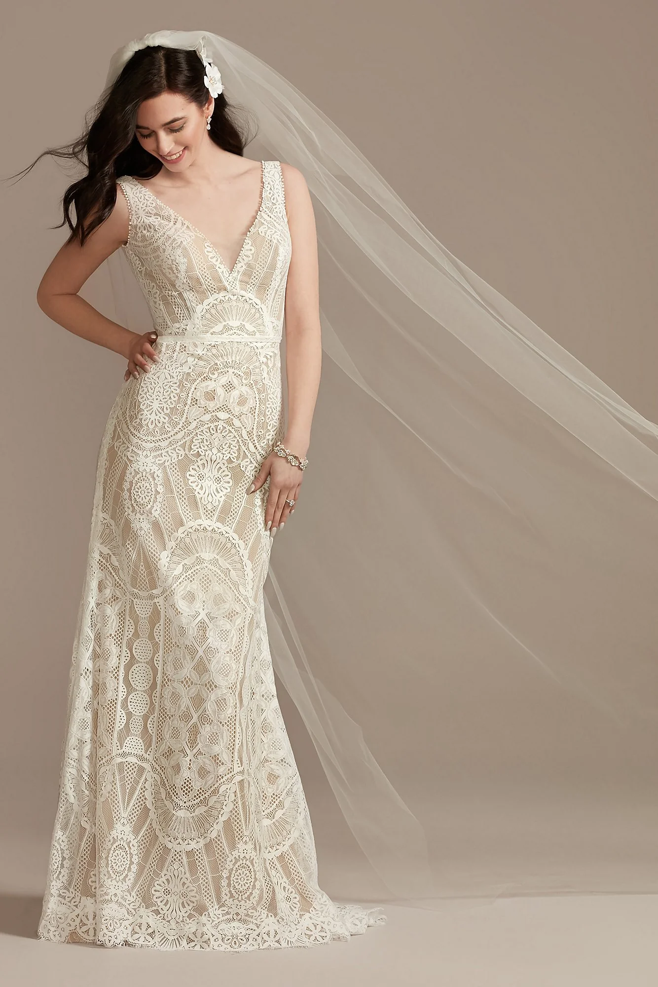 As Is Geometric Lace Tank Wedding Dress - Image 2