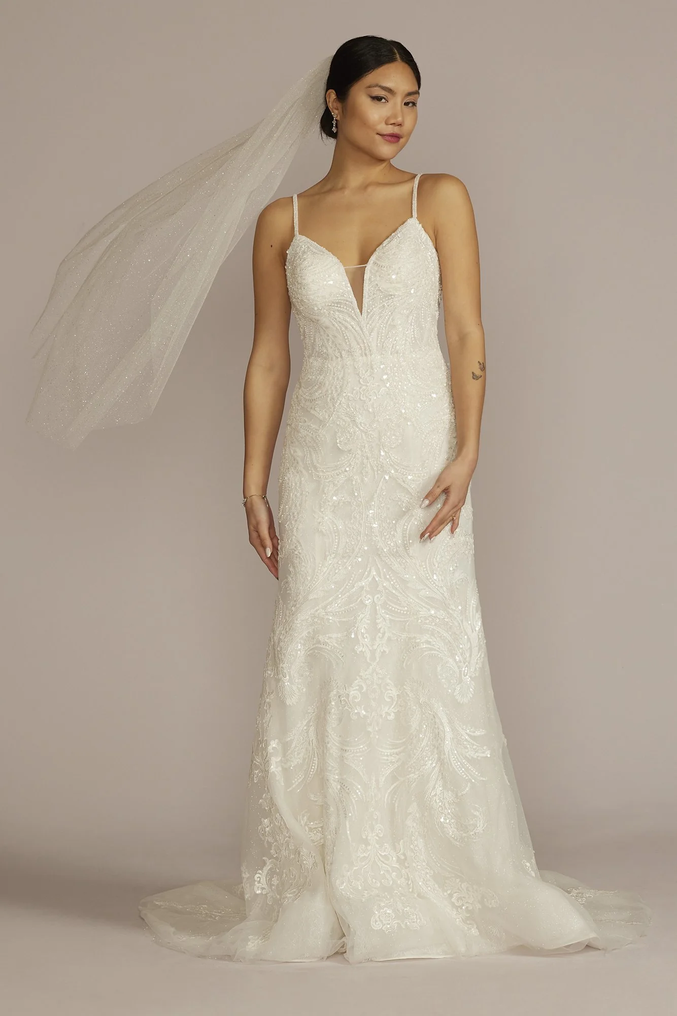 As Is Glitter Tulle Lace Mermaid Wedding Dress - Image 2