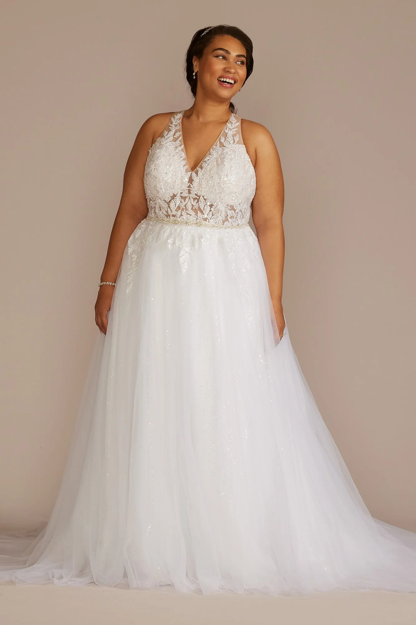 As Is Halter Beaded Lace A-Line Wedding Dress