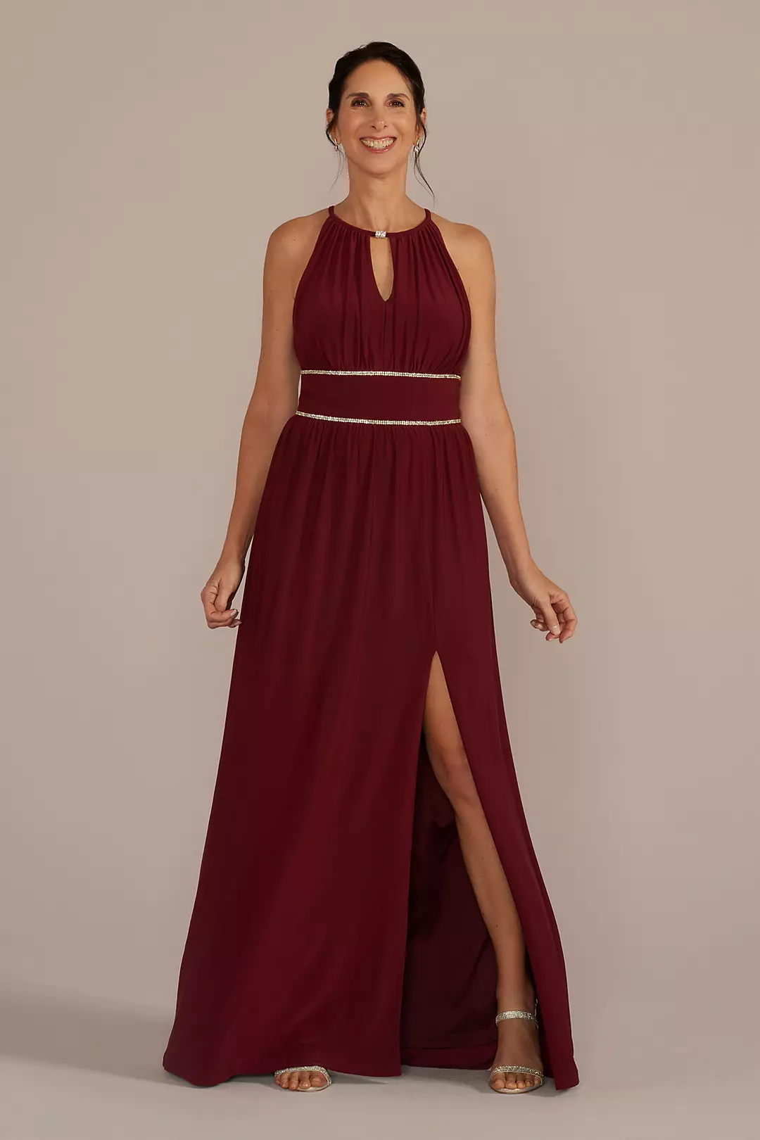 As Is Halter Jersey Knit Gown Rhinestone Waist - Image 3
