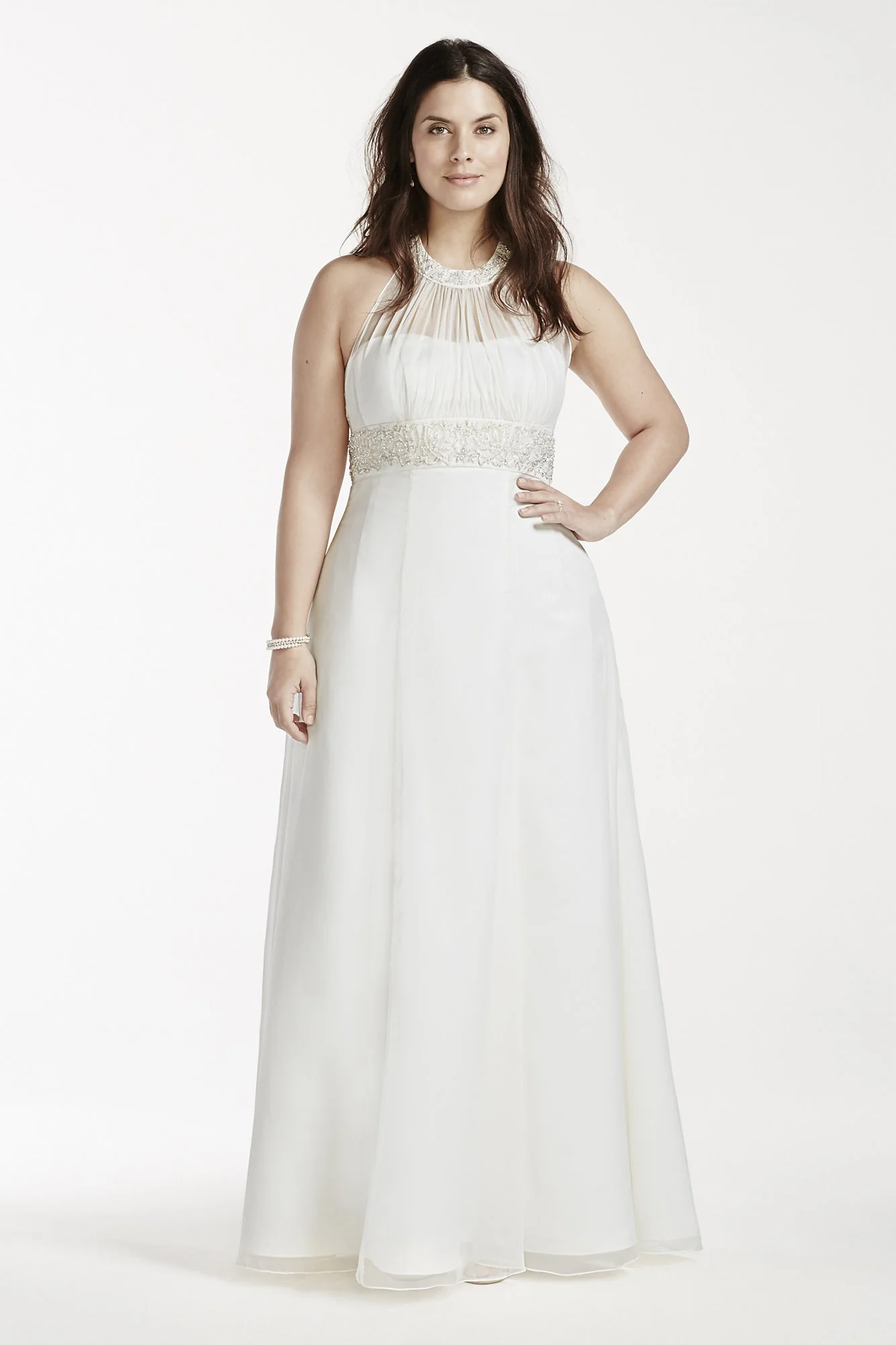 As-Is High Neck Chiffon Plus Size Wedding Dress