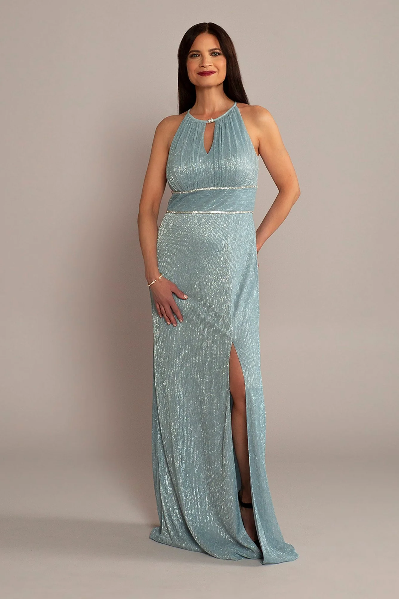 As Is High-Neck Glitter A-Line Gown with Keyholes - Image 3