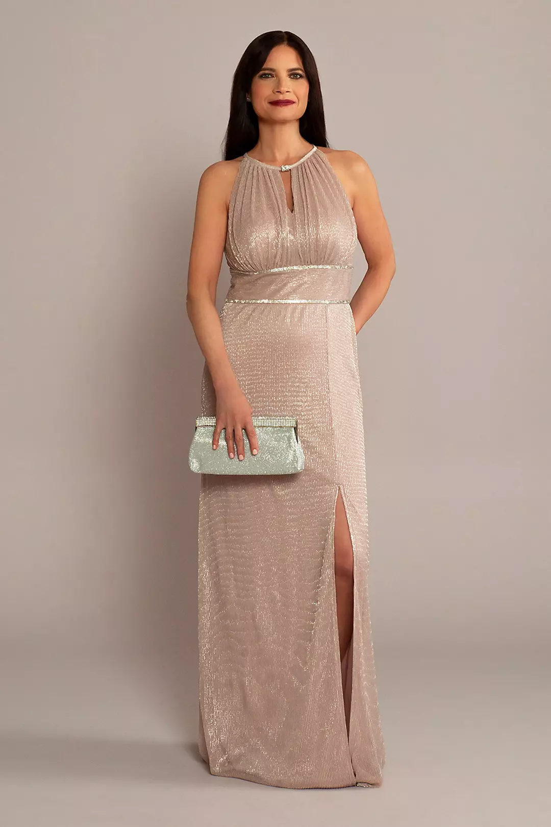 As Is High-Neck Glitter A-Line Gown with Keyholes - Image 8