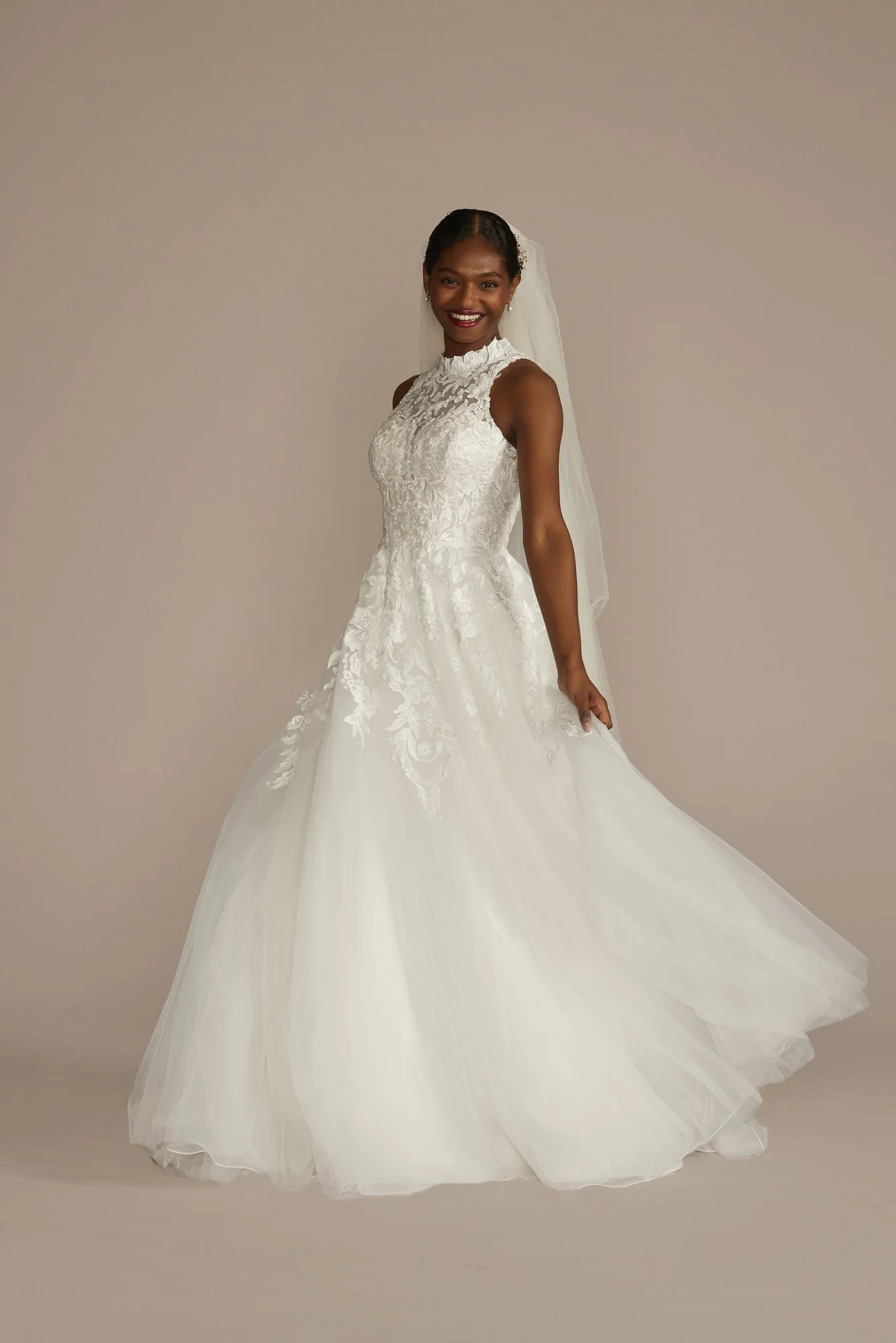 As Is High Neck Lace Applique Tulle Wedding Dress - Image 2