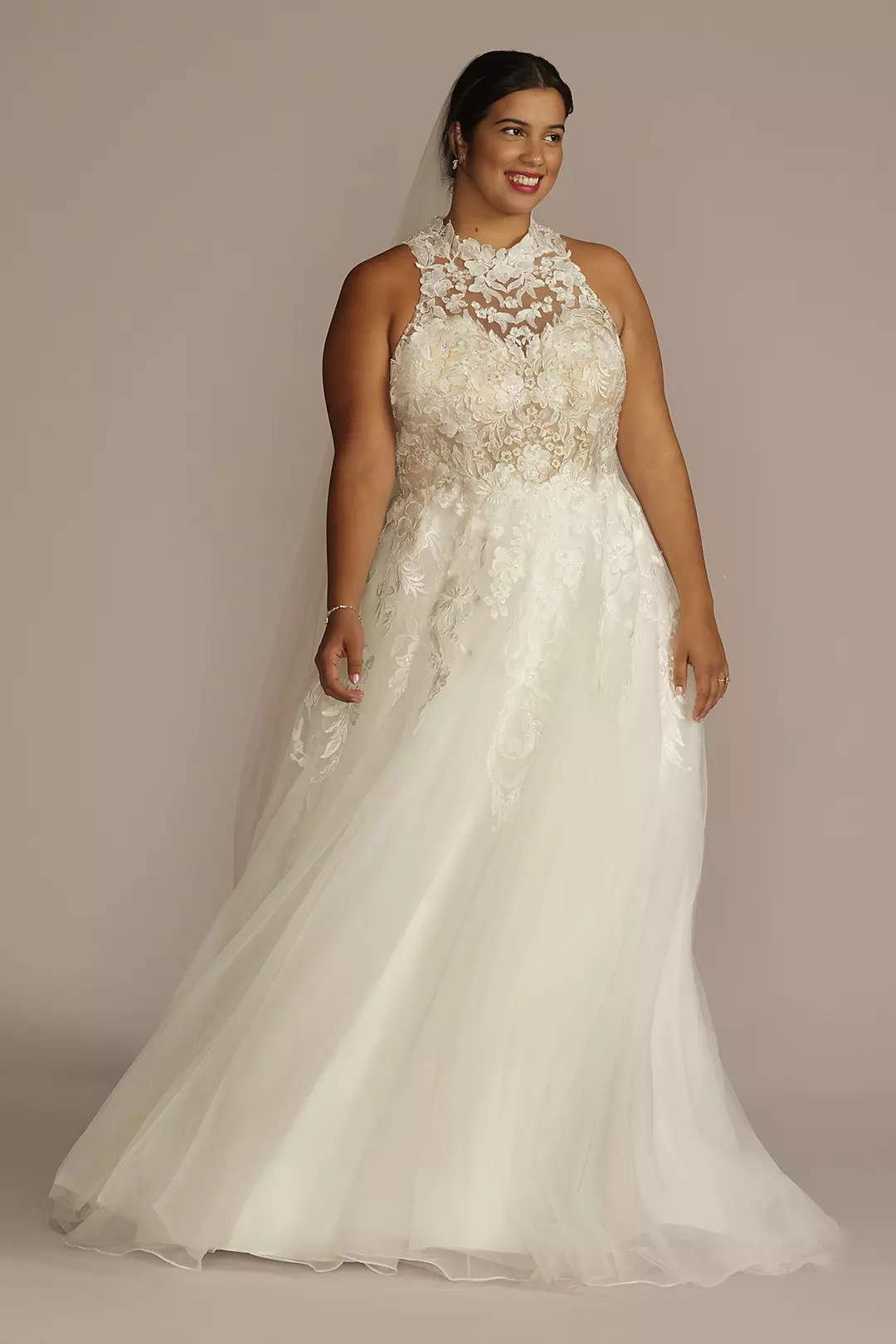 As Is High Neck Lace Applique Tulle Wedding Dress
