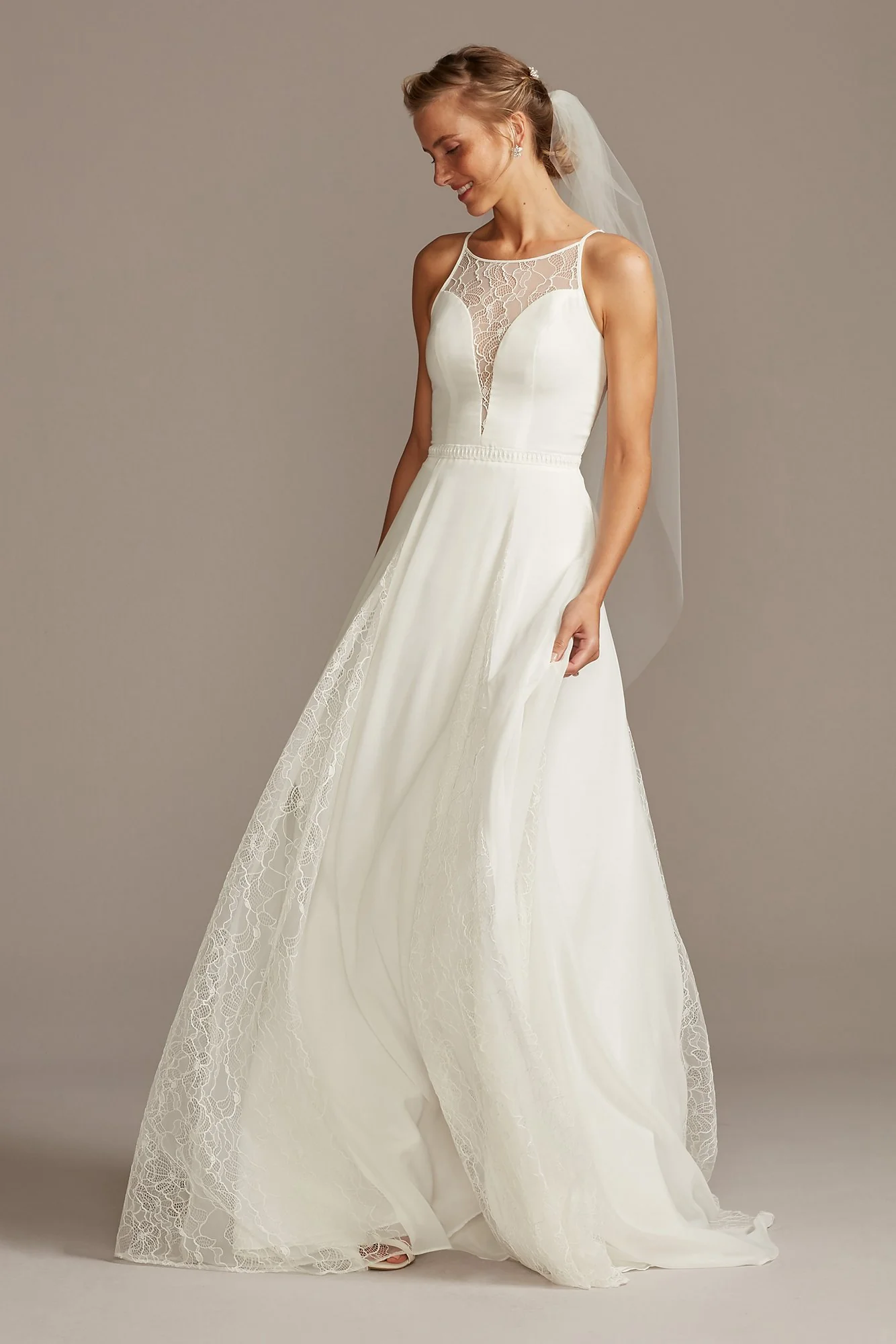 As Is High Neck Lace Godet Wedding Dress - Image 2
