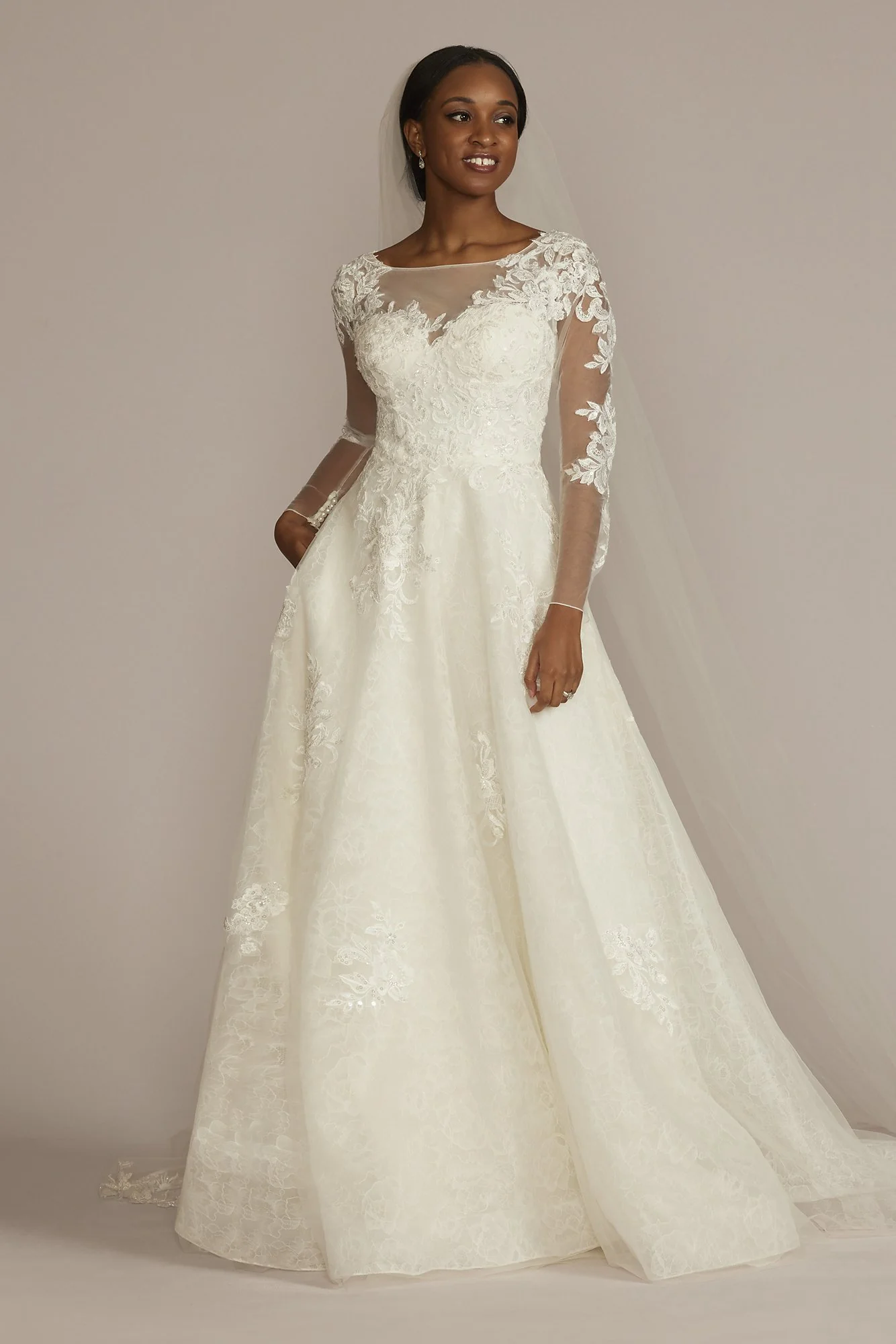 As Is High Neck Long Sleeve Illusion Wedding Dress