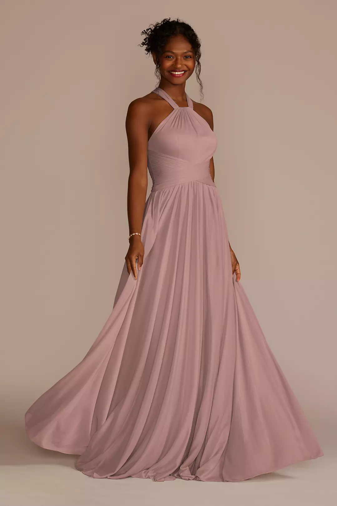 As is High-Neck Mesh Bridesmaid Dress Full Skirt