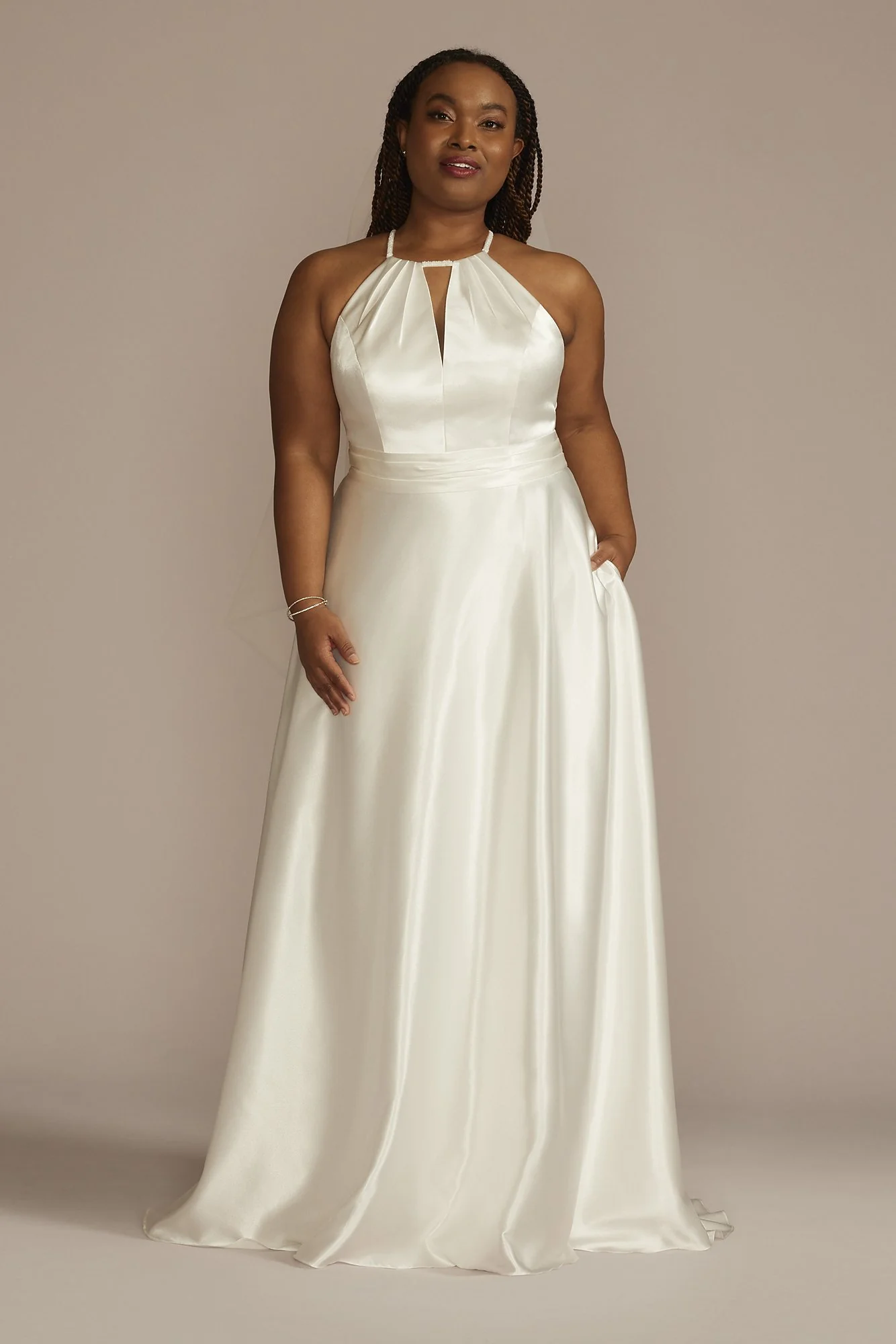 As Is High Neck Satin A-Line Wedding Dress - Image 2