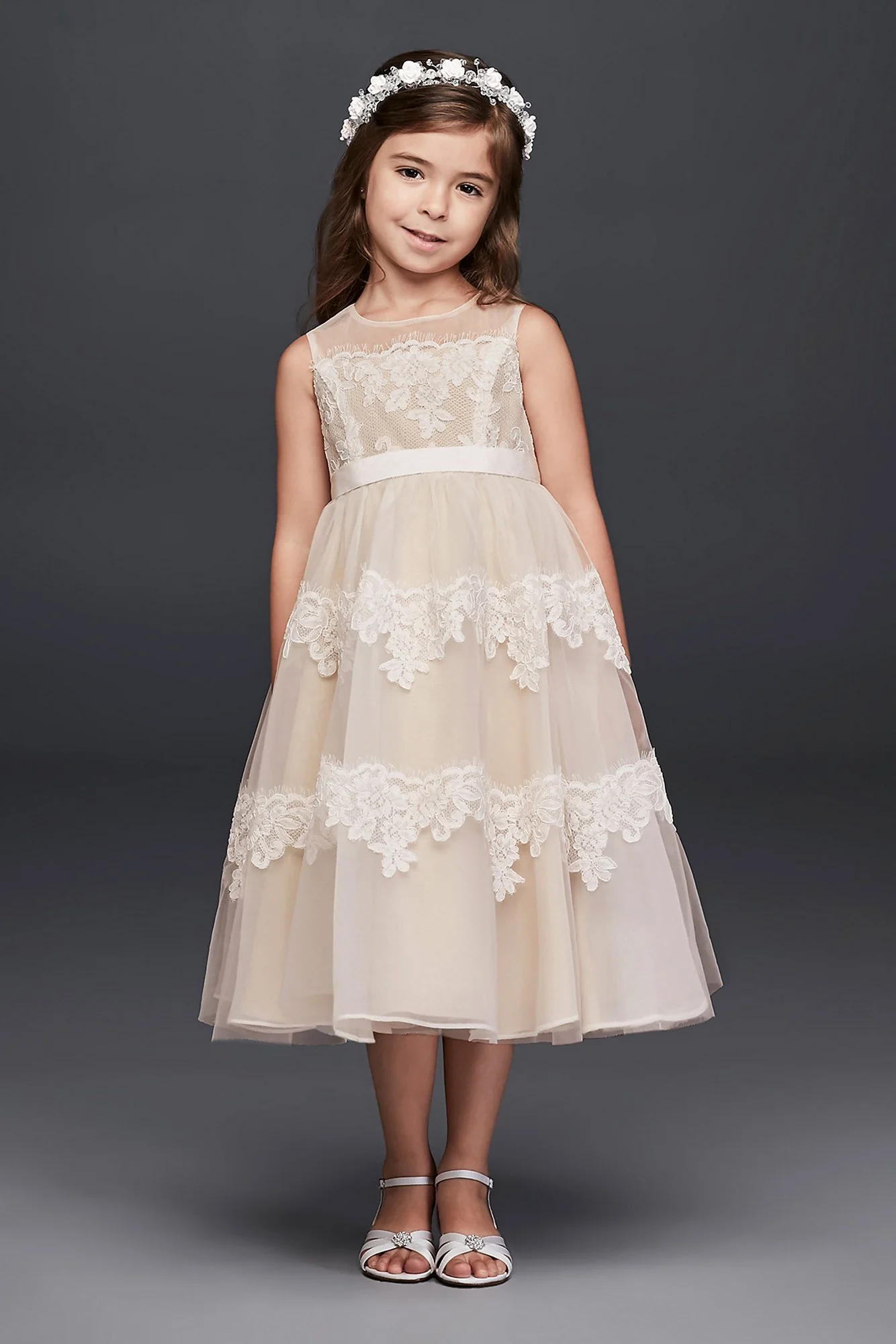 As-Is Illusion Banded Lace Flower Girl Dress - Image 2
