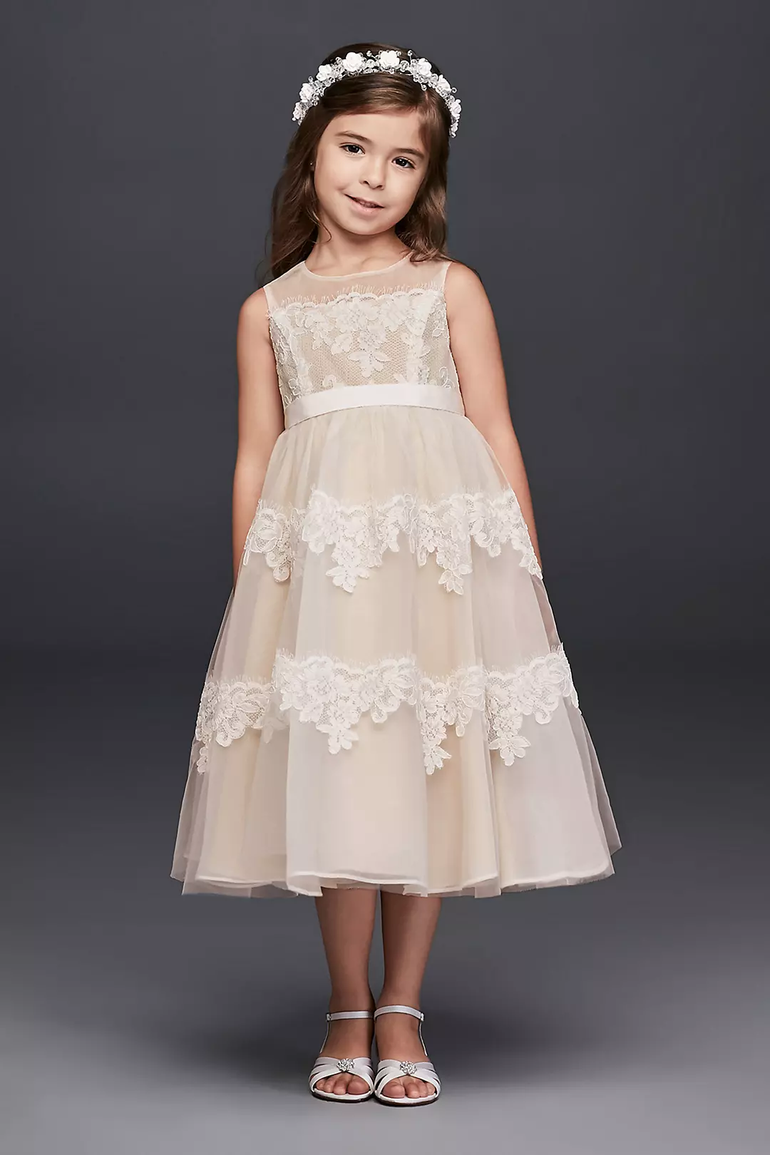 As-Is Illusion Banded Lace Flower Girl Dress - Image 6