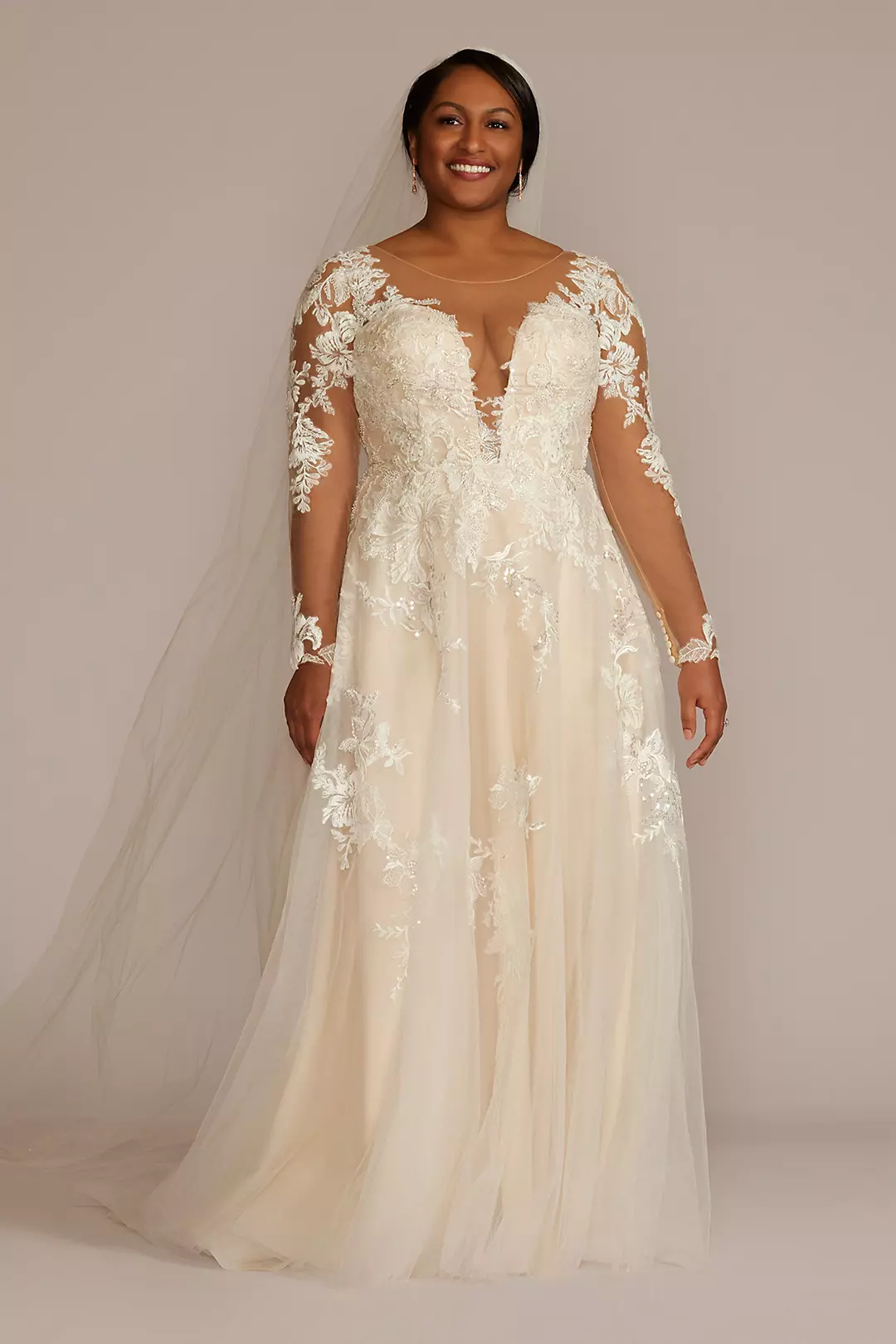 As Is Illusion Button Back Plus Size Wedding Gown - Image 5