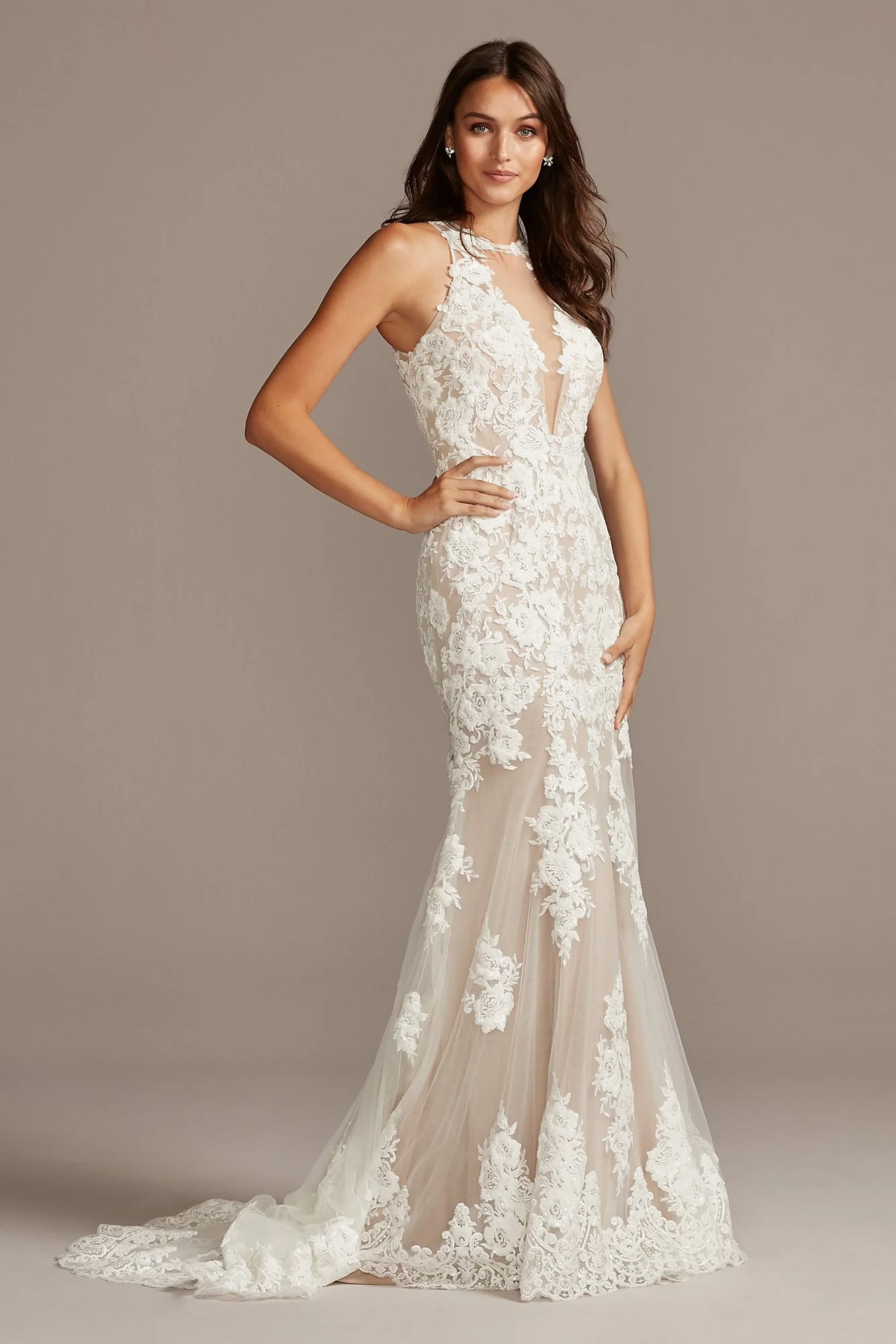 As Is Illusion Floral Applique Wedding Dress