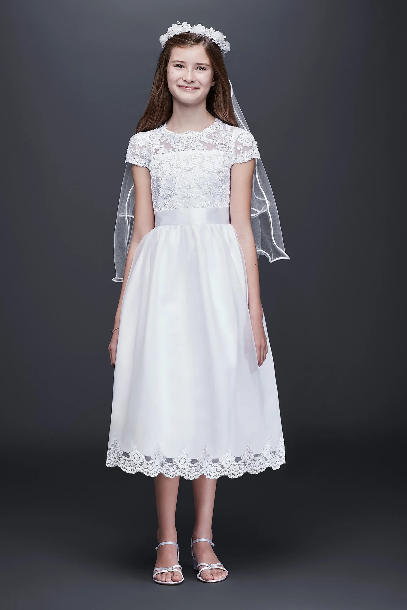 As-Is Illusion Flower Girl Dress with Applique